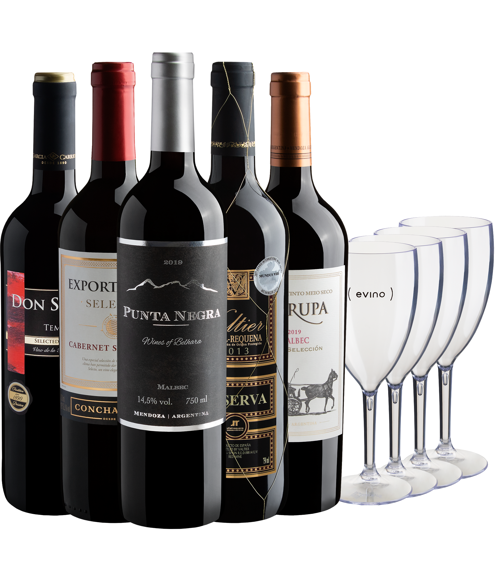 Kit 5 Vinhos + 4 Taças