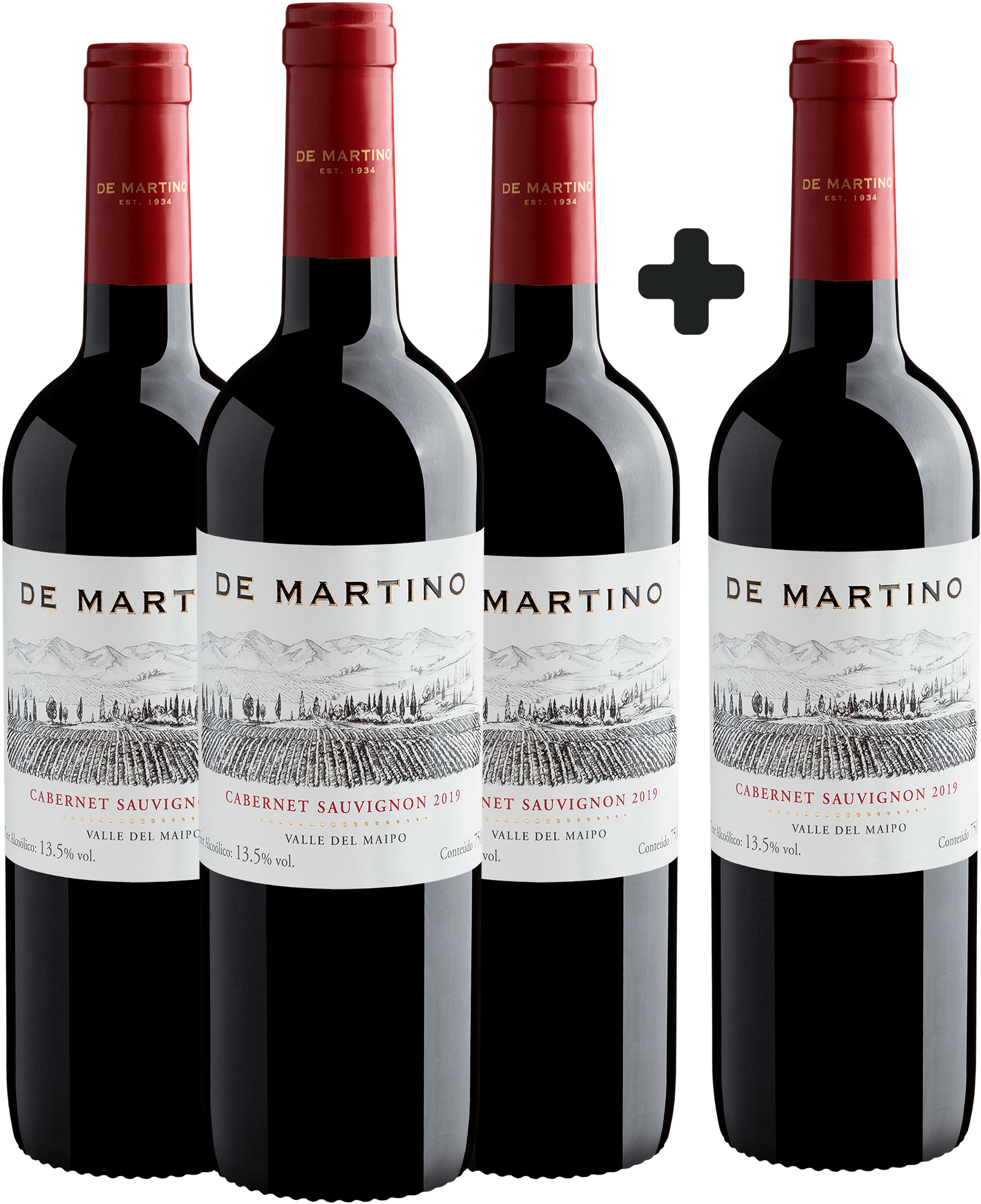 Kit Leve 4, Pague 3 De Martino Cabernet Sauvignon Valle del Maipo D.O. 2019 | R$52,43 por garrafa