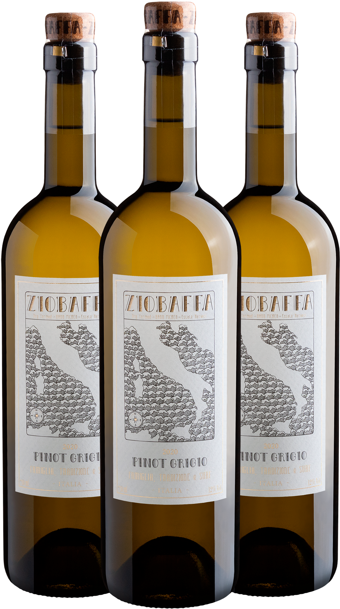 Kit 3 ZioBaffa Pinot Grigio 2020 | R$69,90 por garrafa