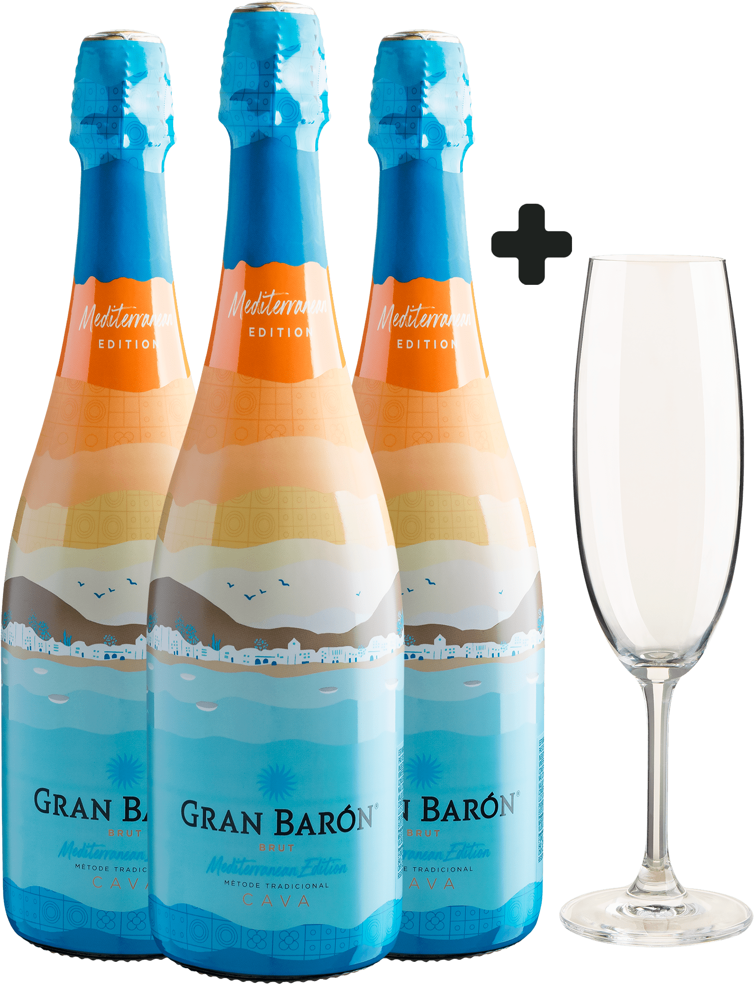 Kit 3 Cava Gran Barón + 1 Taça Bohemia Titanium Sylvia