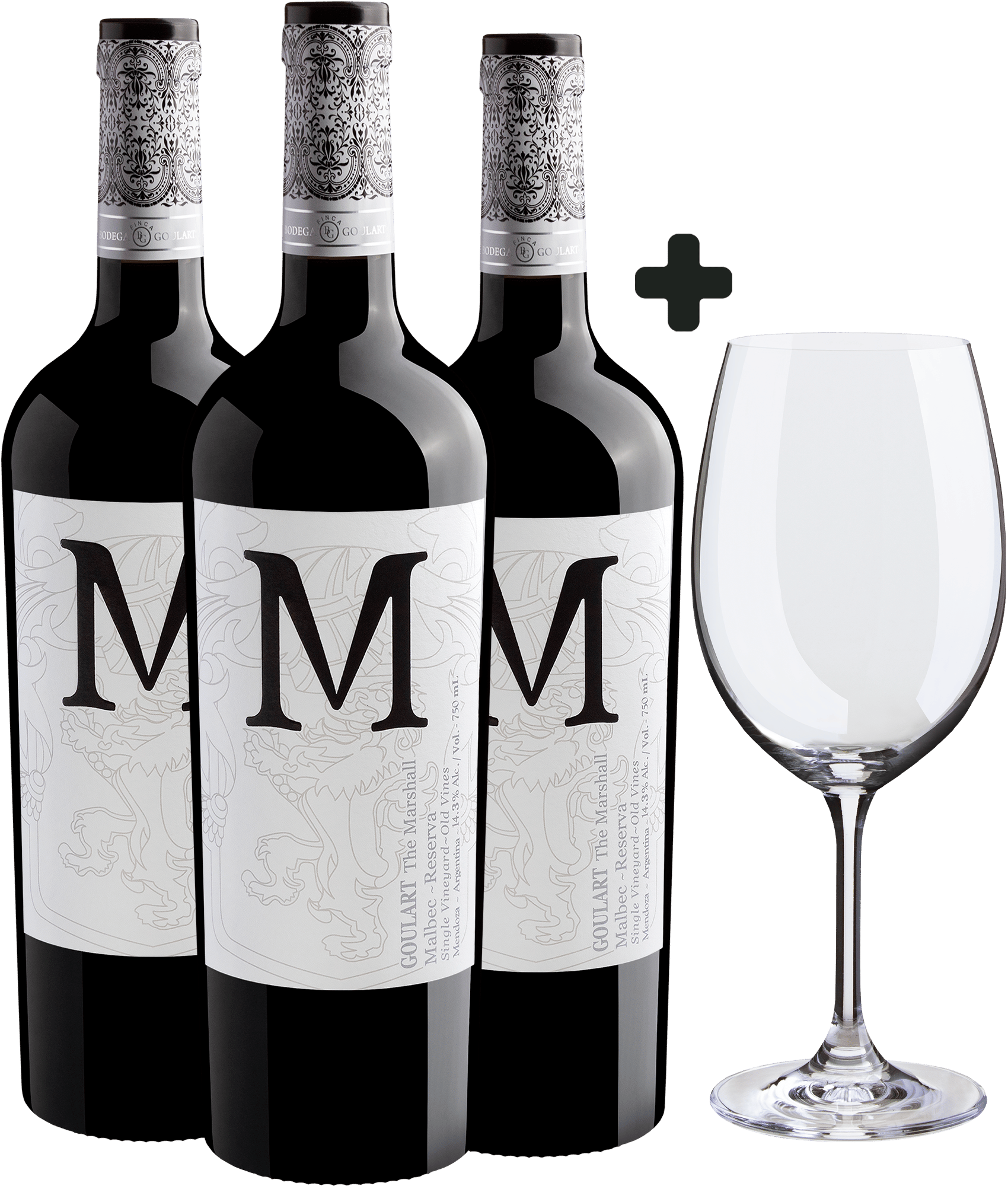 Kit 3 Goulart M The Marshall Malbec Reserva Single Vineyard Old Vines 2018 + Taça Grátis