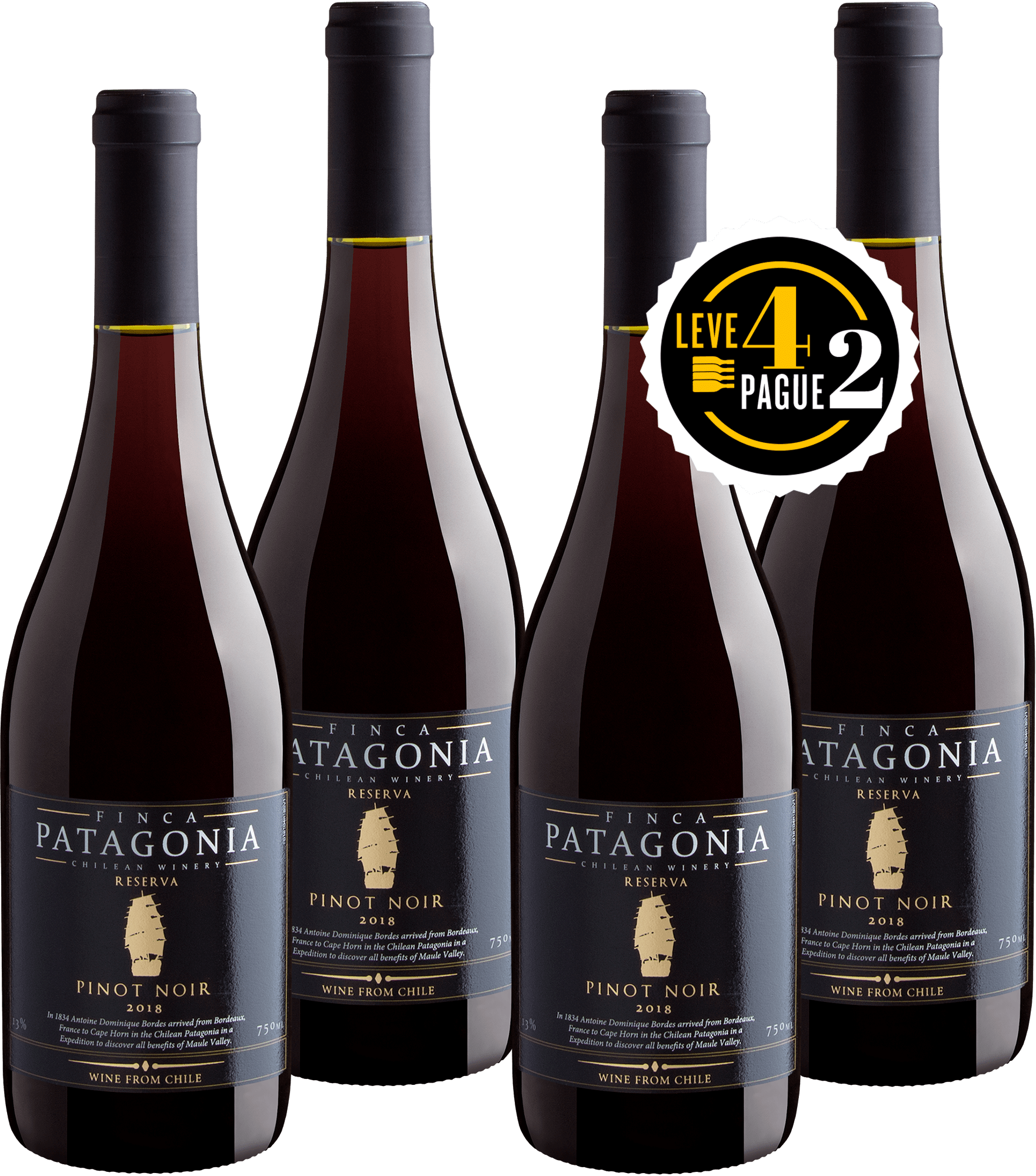 Leve 4, Pague 2: Finca Patagonia Reserva Pinot Noir 2018 | R$44,95 por garrafa