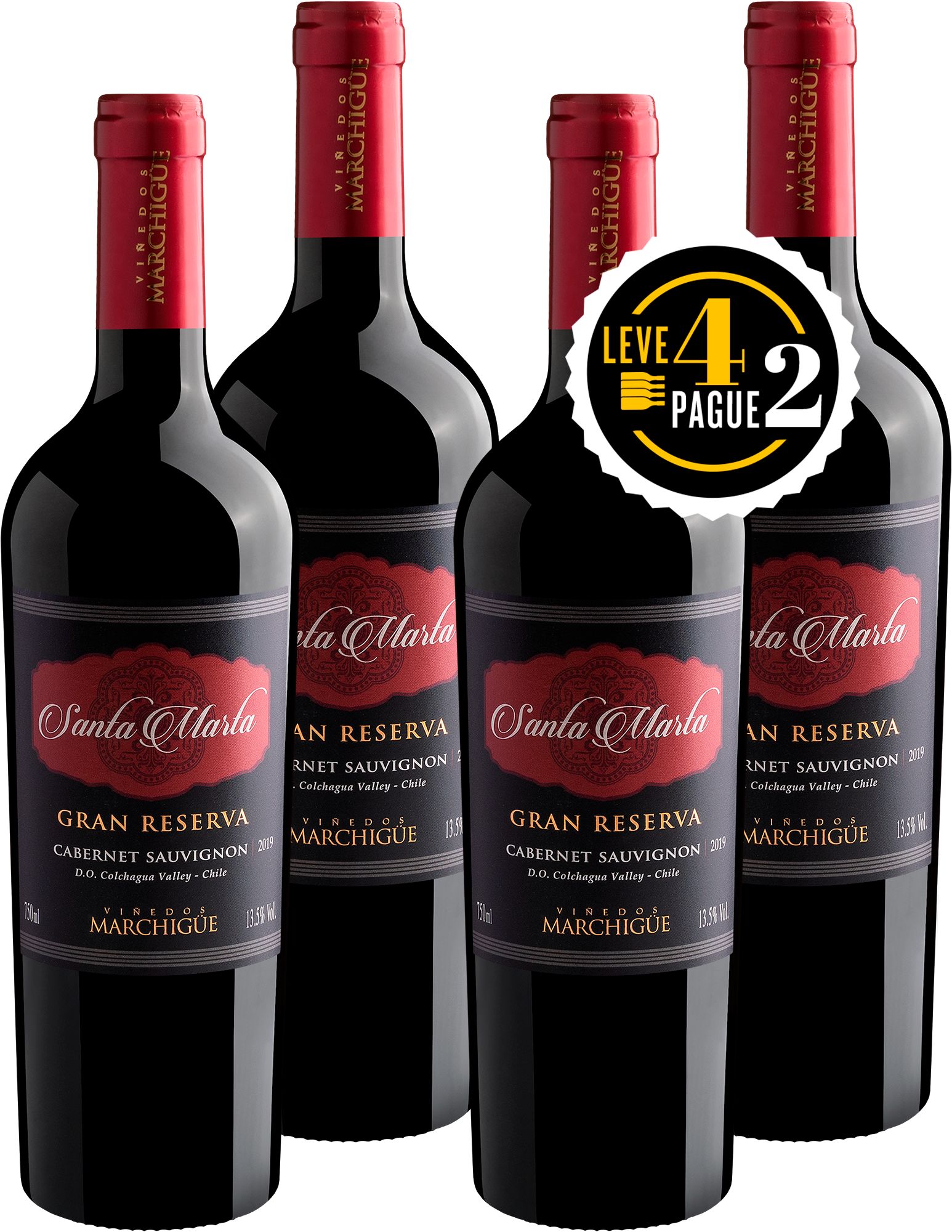 Leve 4, Pague 2: Santa Marta Gran Reserva Cabernet Sauvignon Colchagua Valley D.O. 2019 | R$64,95 por garrafa