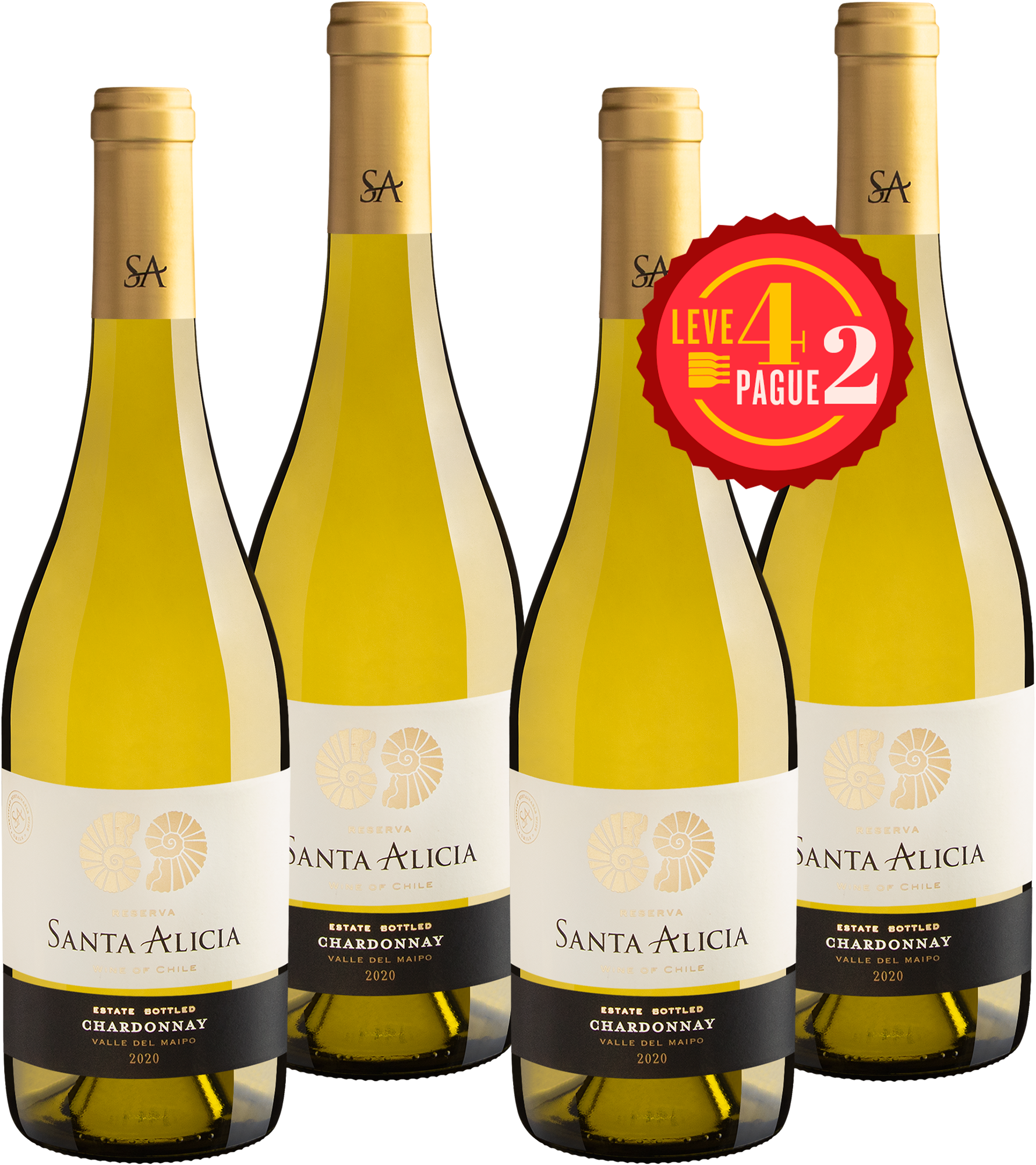 Kit Leve 4 Pague 2: Santa Alicia Reserva Chardonnay 2020