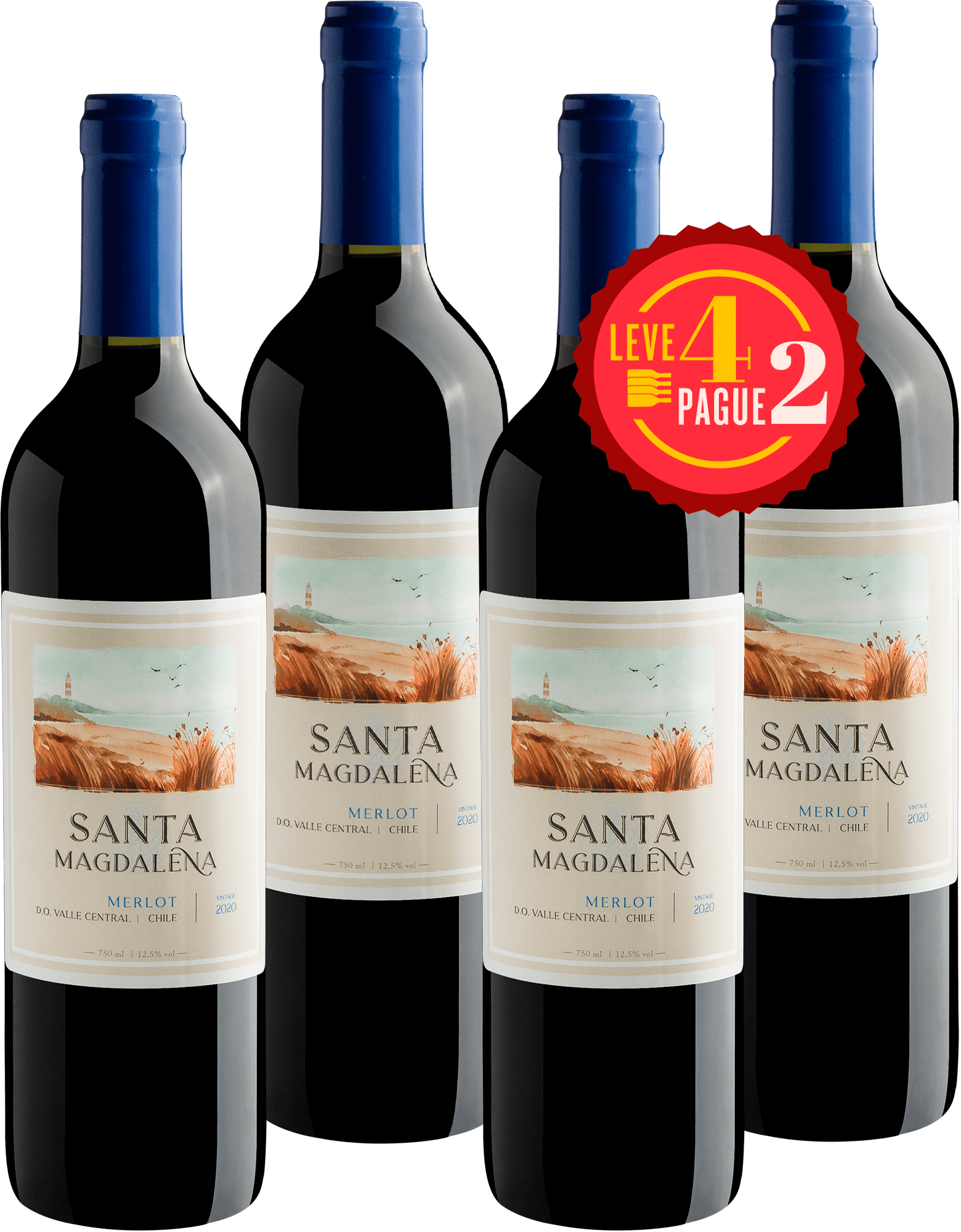 Kit Leve 4 Pague 2: Santa Magdalena Merlot 2020
