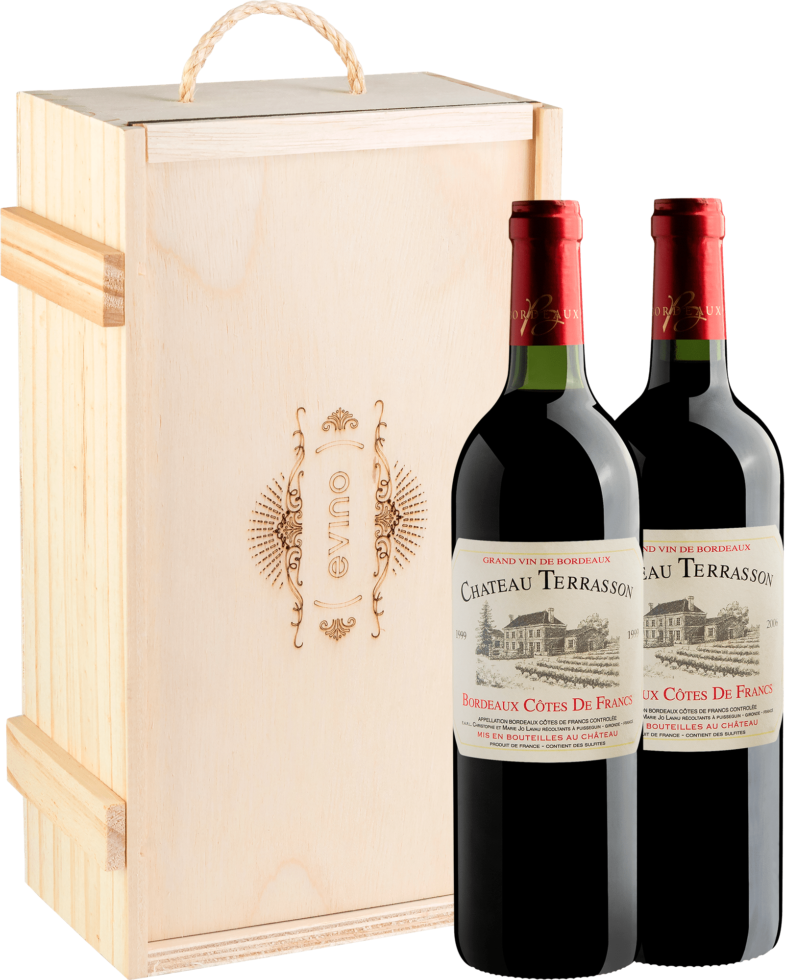 Kit 2 Chateau Terrasson: safra 1999 e safra 2006 + Caixa de Madeira