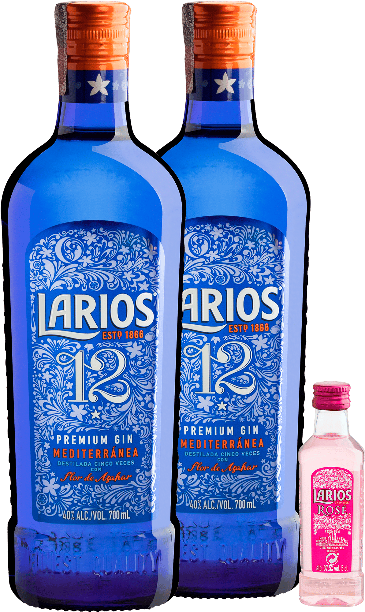 Kit 2 Gin Larios 12 Premium 700mL + 1 Miniatura Larios Rosé 50mL