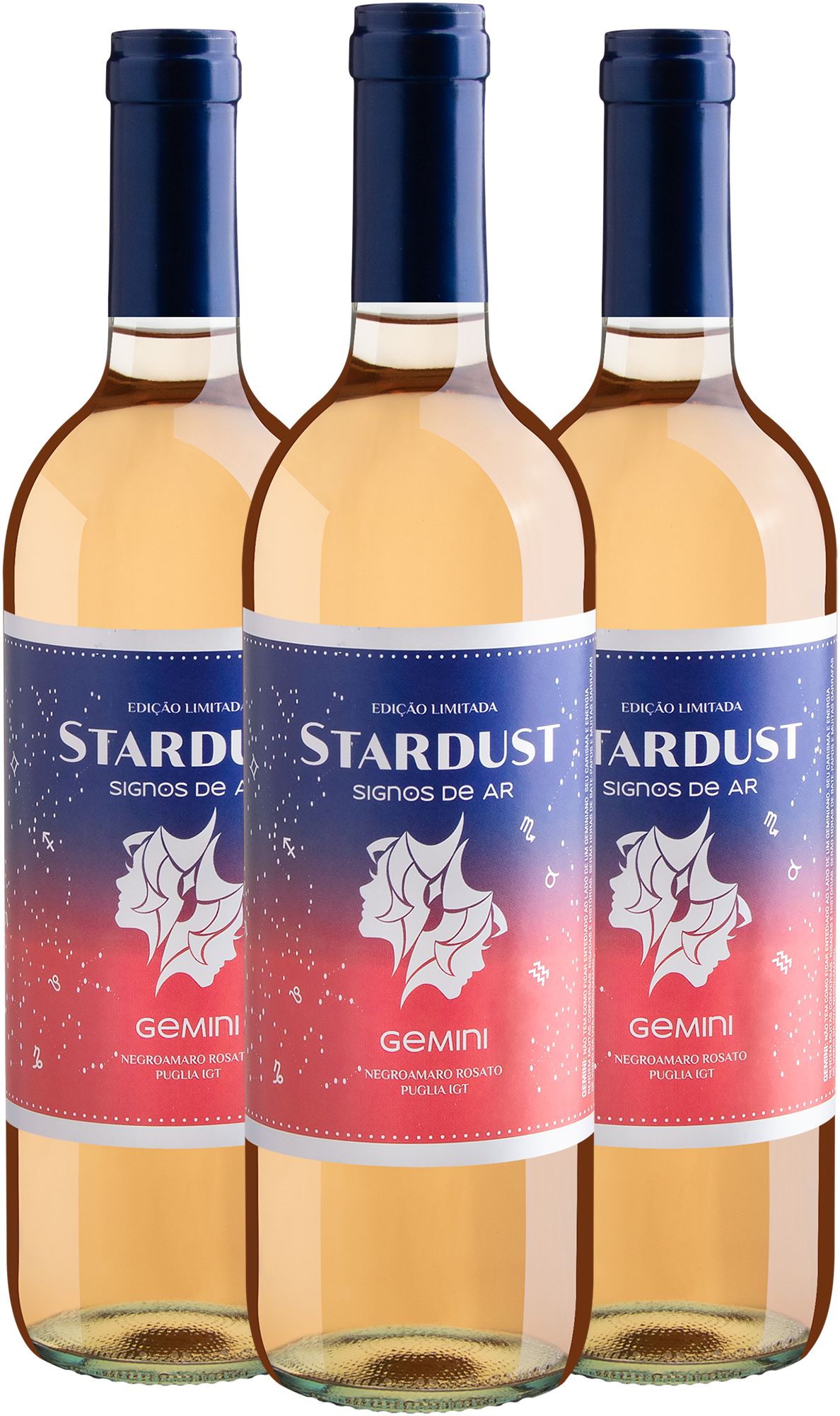 Kit 3 Stardust Edição Limitada Gemini Negroamaro Rosato Puglia IGT por R$44,90 cada garrafa