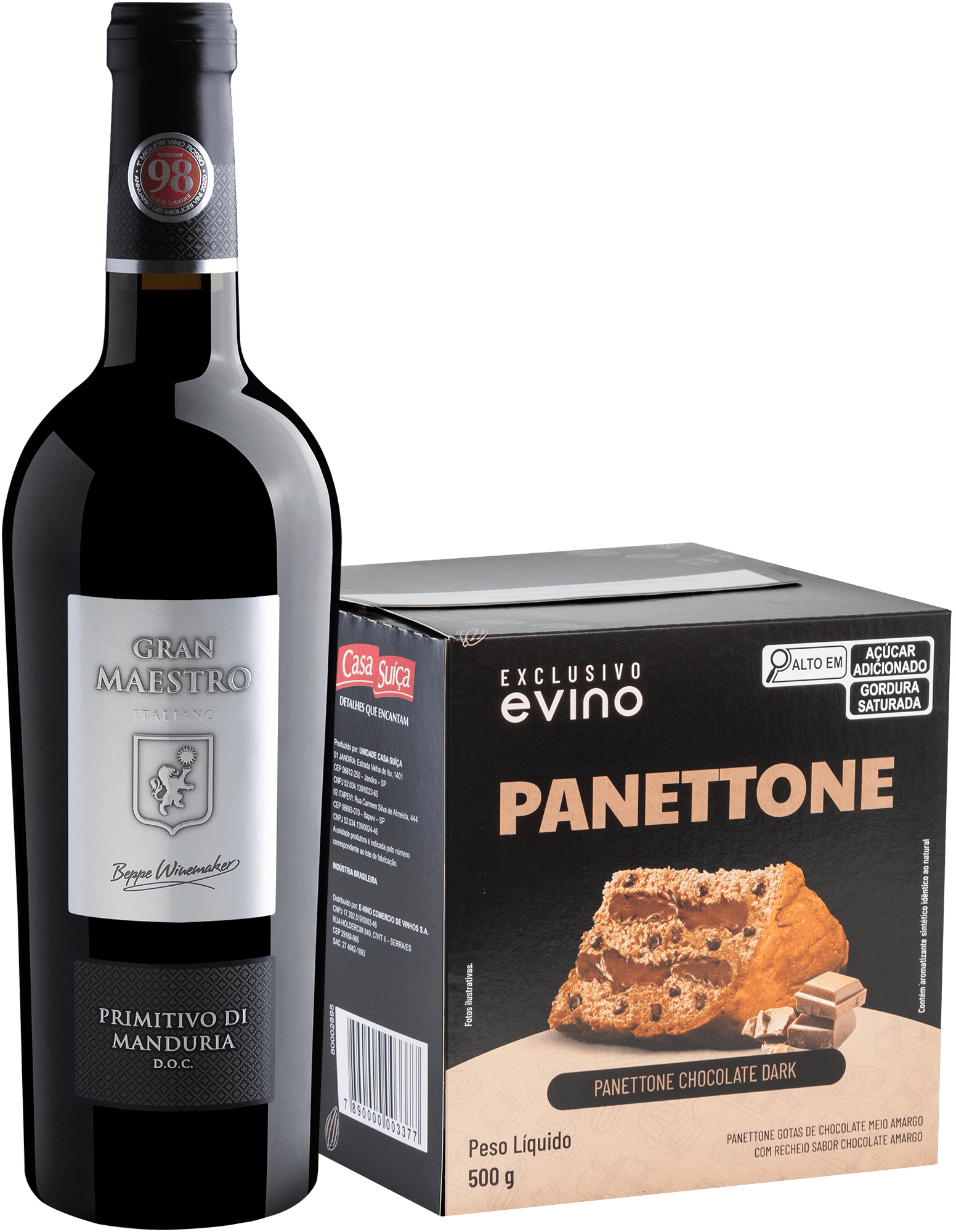 Kit Gran Maestro Primitivo di Manduria + Panettone Exclusivo Evino