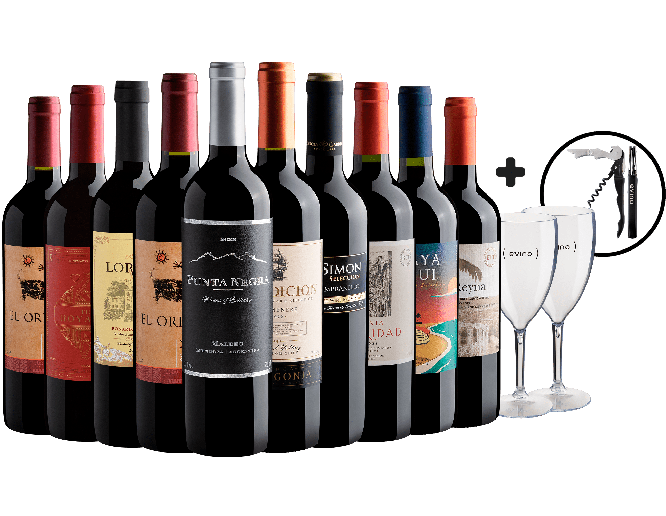 Kit 10 Vinhos + 2 Taças + 1 Saca-rolhas + Frete Grátis*