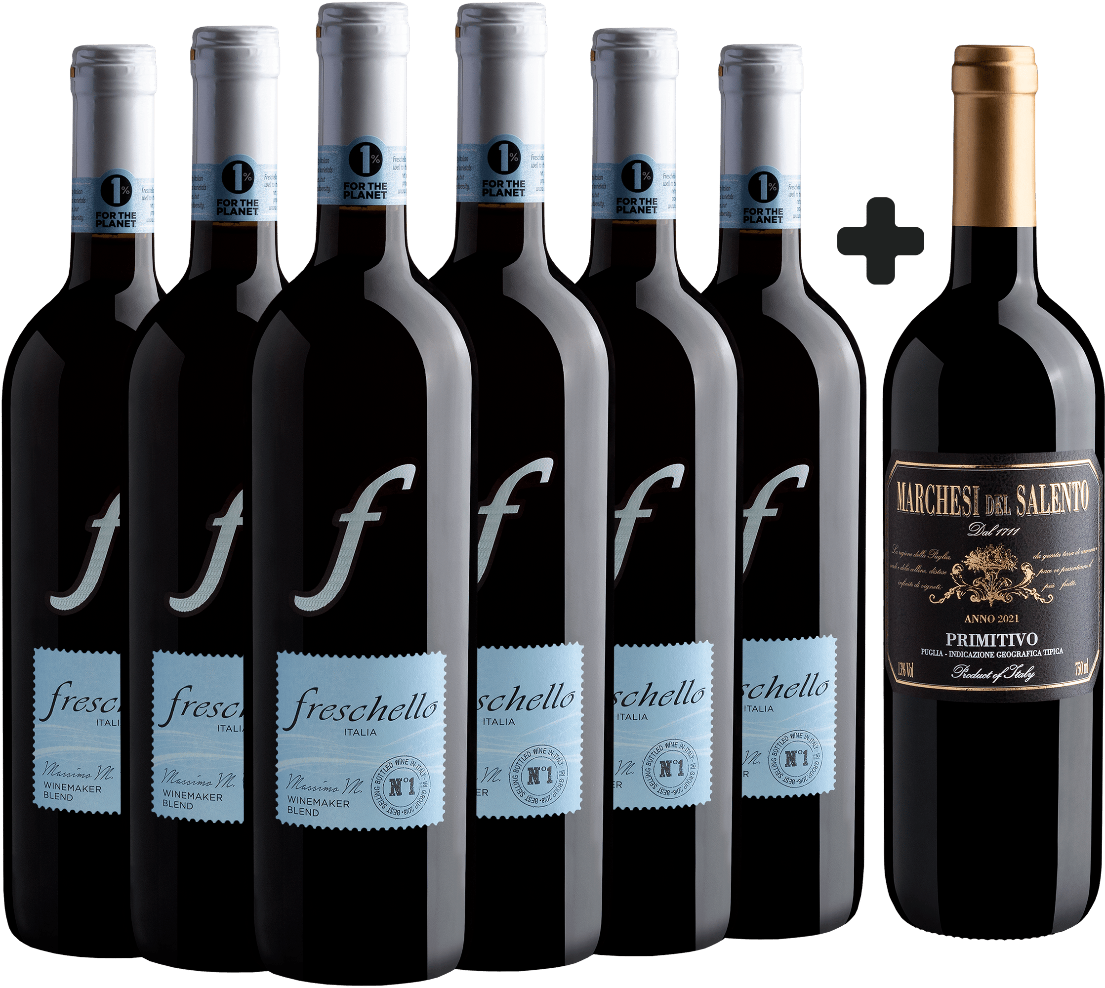 Kit 6 Freschello Vino Rosso + 1 Marchesi del Salento Primitivo Puglia IGT Grátis