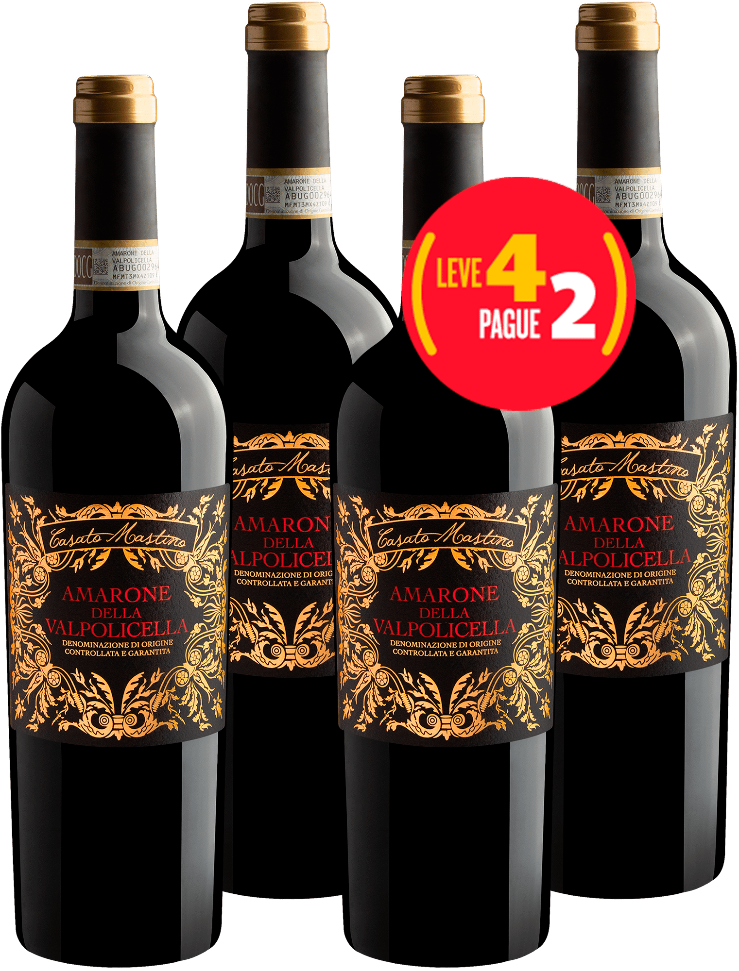 Kit Leve 4 Pague 2 Casato Mastino Amarone della Valpolicella DOCG | R$199,95 cada garrafa