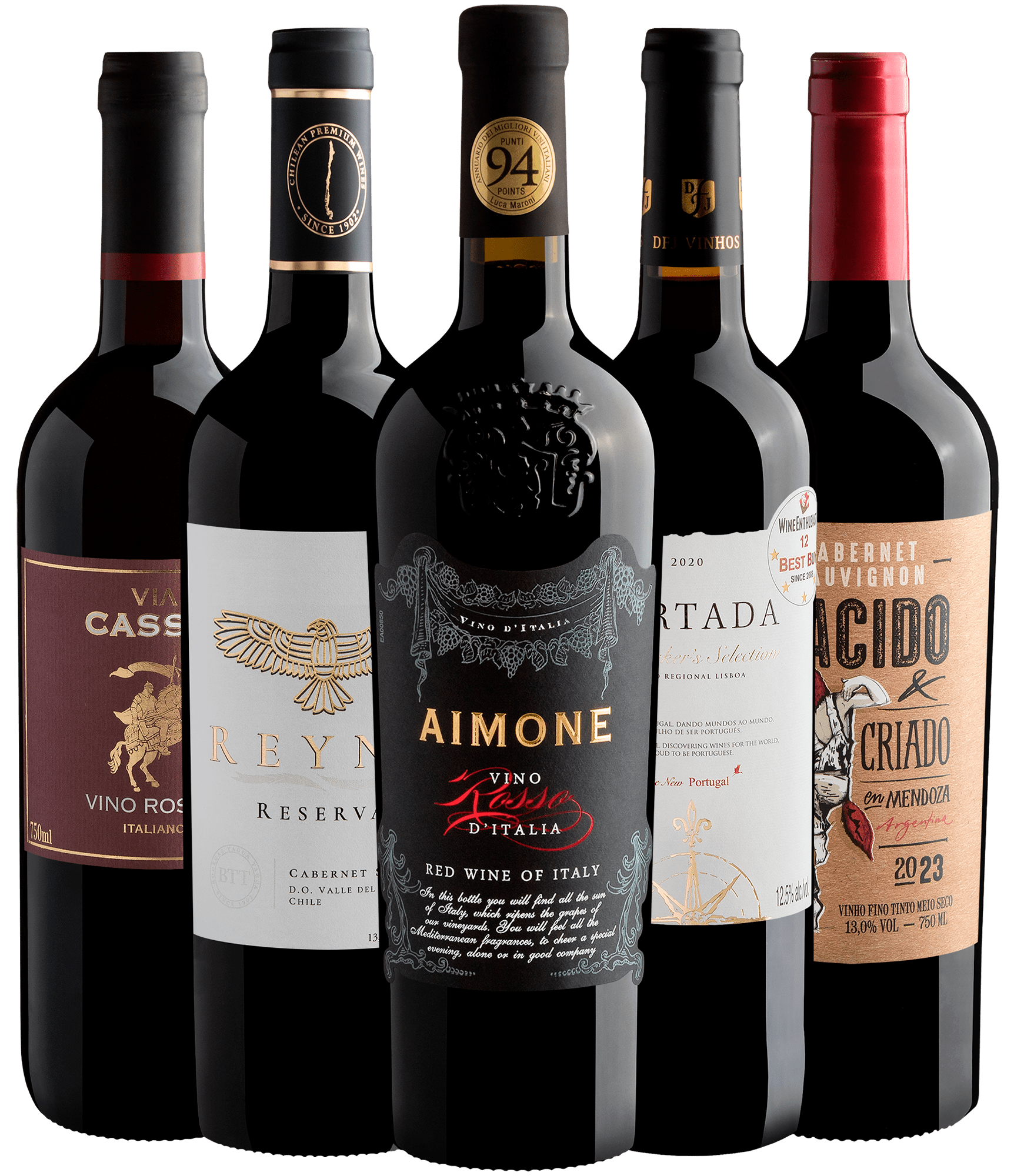 Kit 5 Vinhos 90+ Pontos por R$49,90 cada garrafa + Frete Grátis*