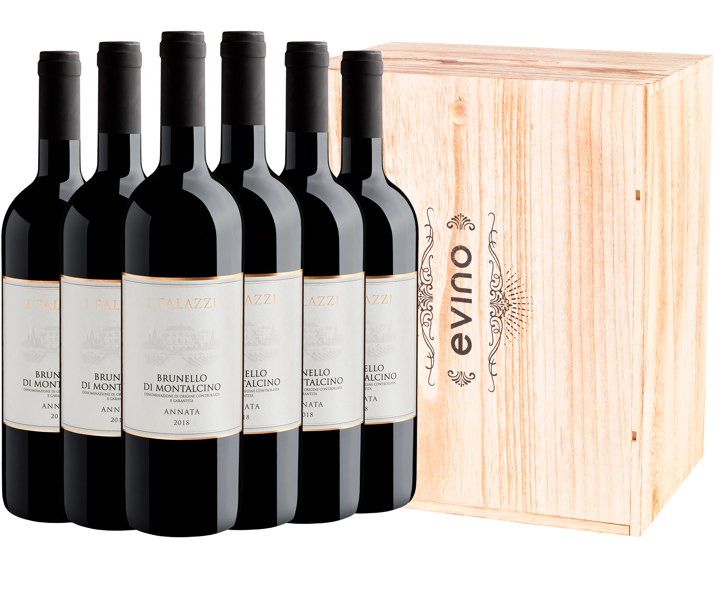 Kit 6 I Palazzi Brunello di Montalcino DOCG + Caixa de Madeira