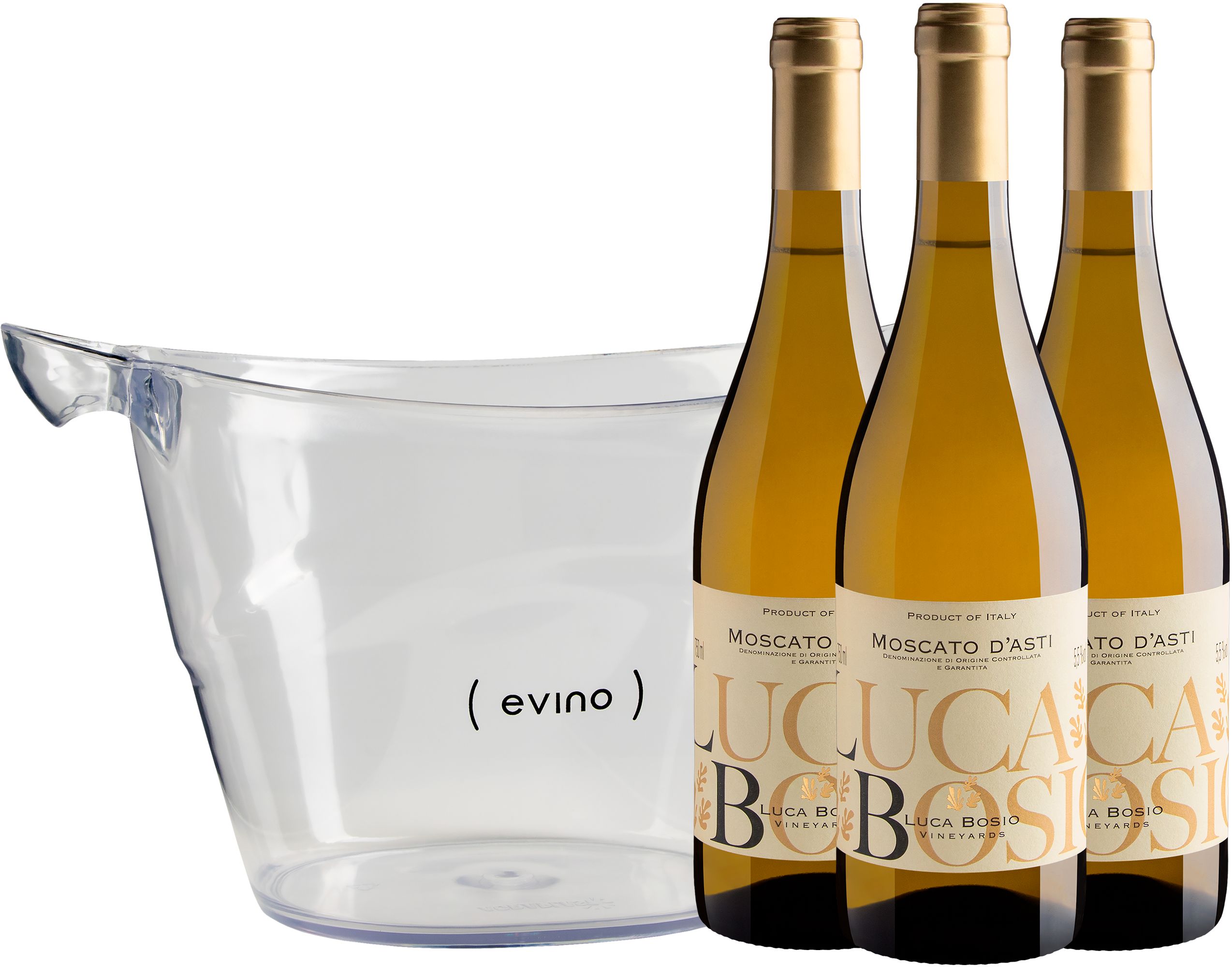 Kit 3 Frisantes Luca Bosio Vineyards Moscato d'Asti DOCG + Champanheira