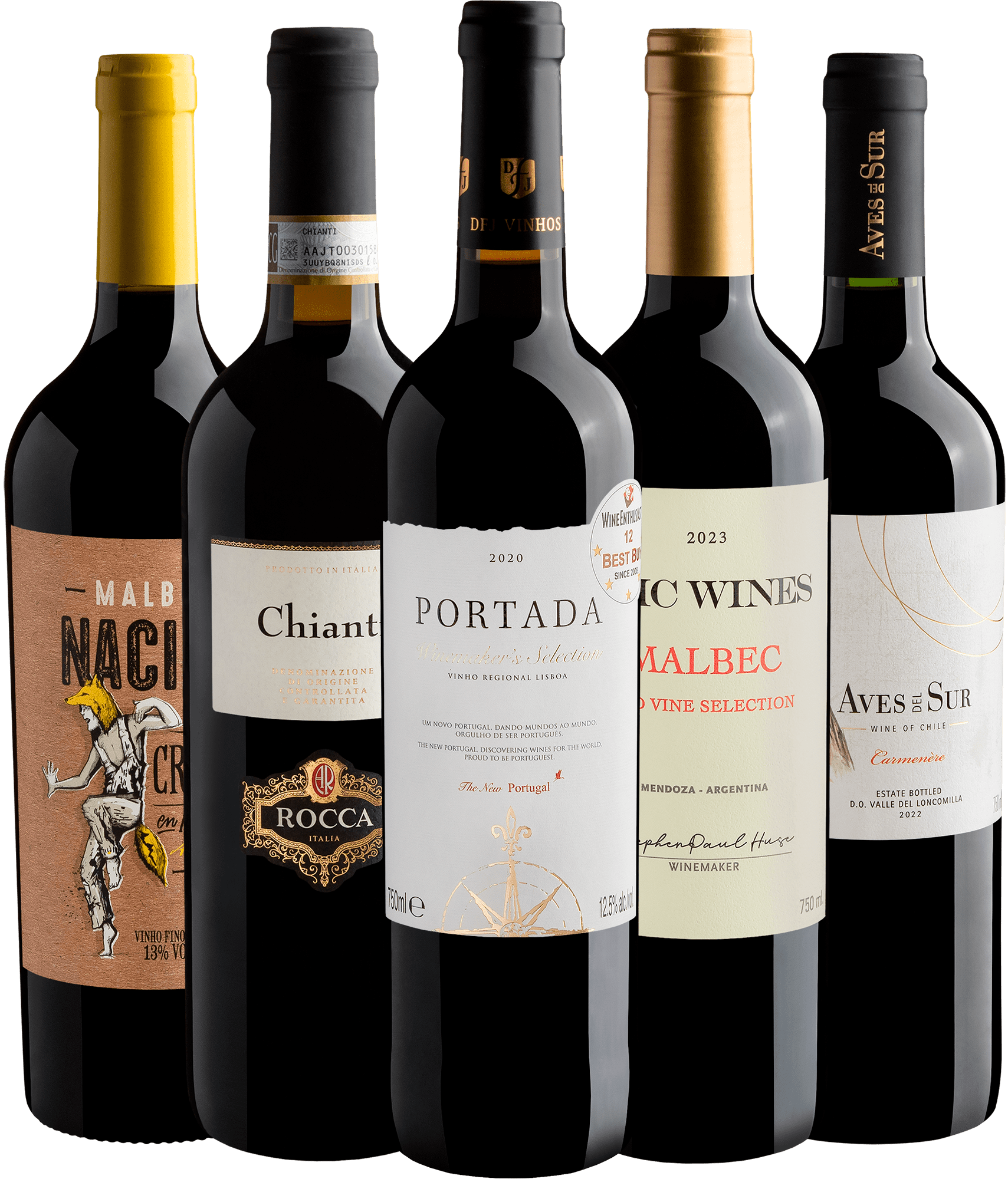 Kit 5 Vinhos Mais Vendidos por R$39,90 cada garrafa + Frete Grátis*