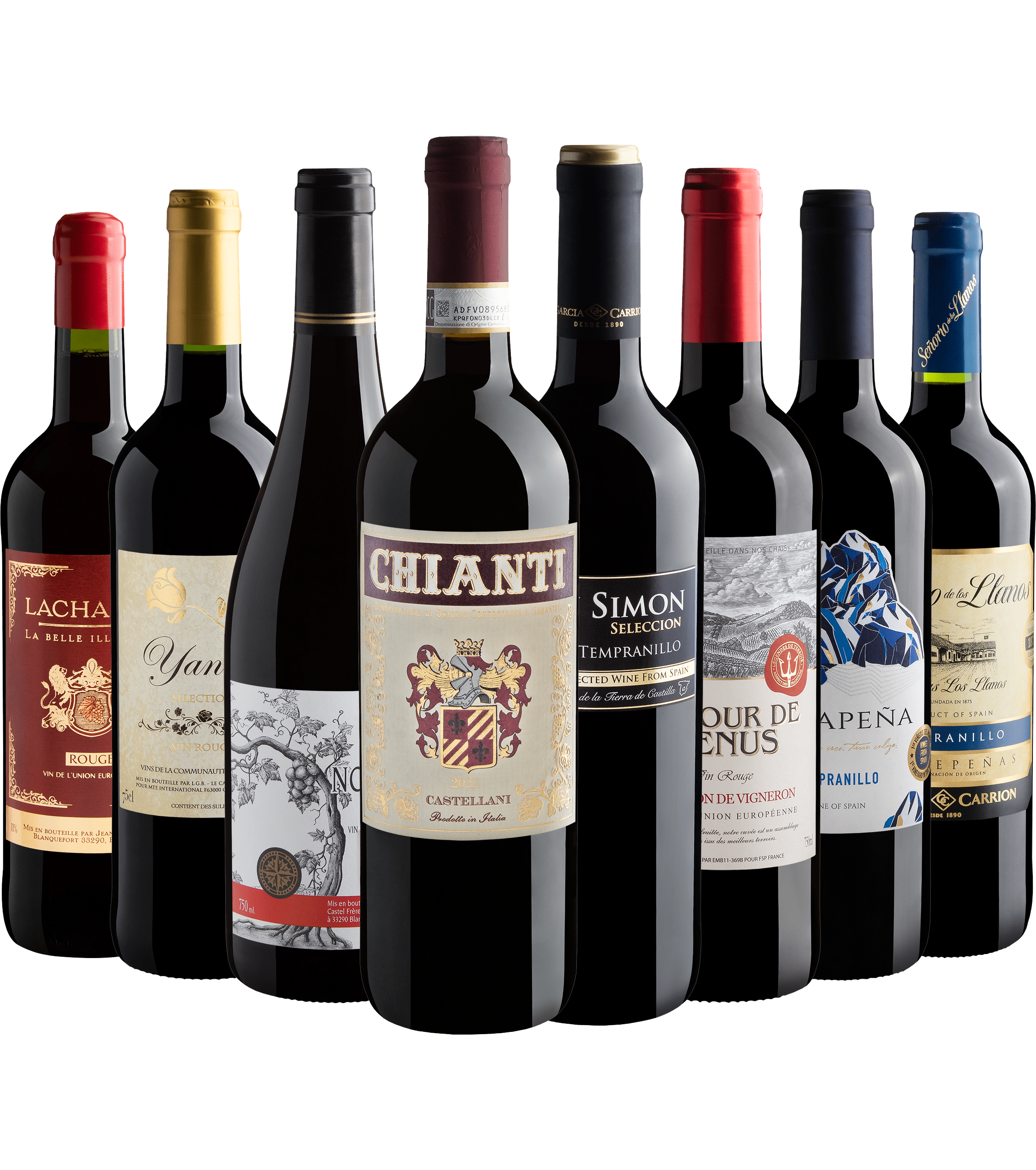 Kit 8 Vinhos do Velho Mundo com Castellani Chianti DOCG por R$29,90 cada garrafa