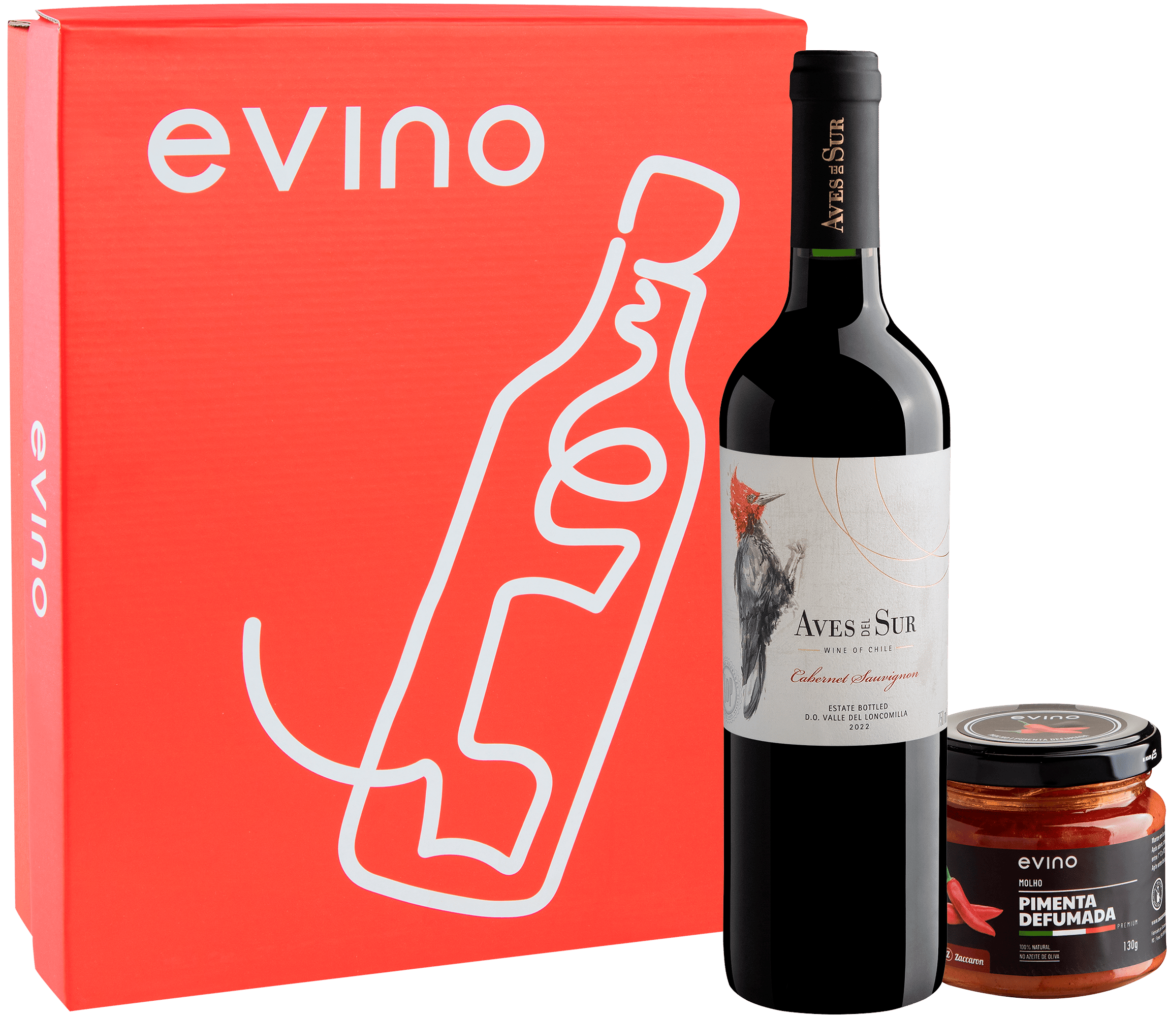 Kit Aves del Sur Cabernet Sauvignon + Molho de Pimenta Defumada Premium Zaccaron + Caixa de Presente