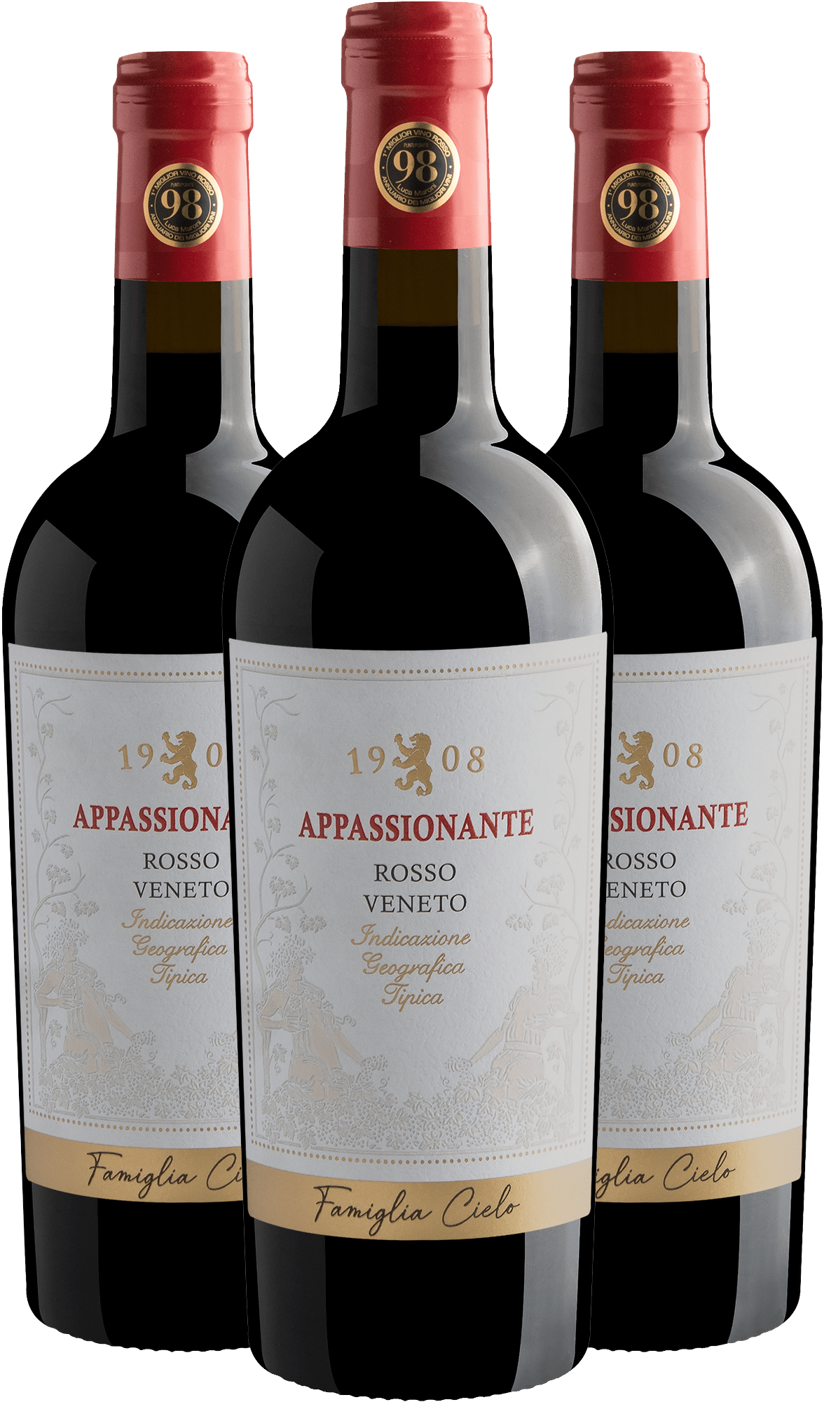 Kit 3 Famiglia Cielo 1908 Appassionante Rosso Veneto IGT por R$94,90 cada garrafa + Frete Grátis*