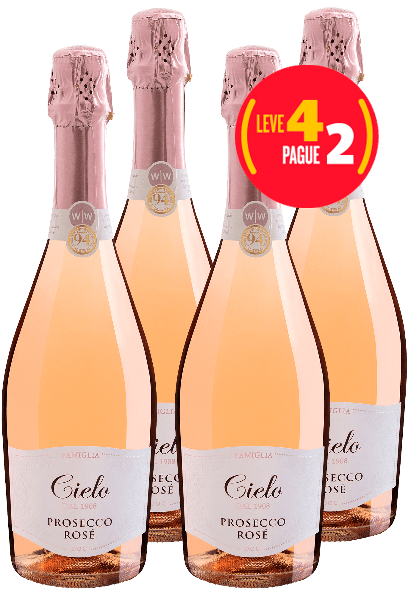 Kit Leve 4 Pague 2 Famiglia Cielo dal 1908 Prosecco Rosé DOC