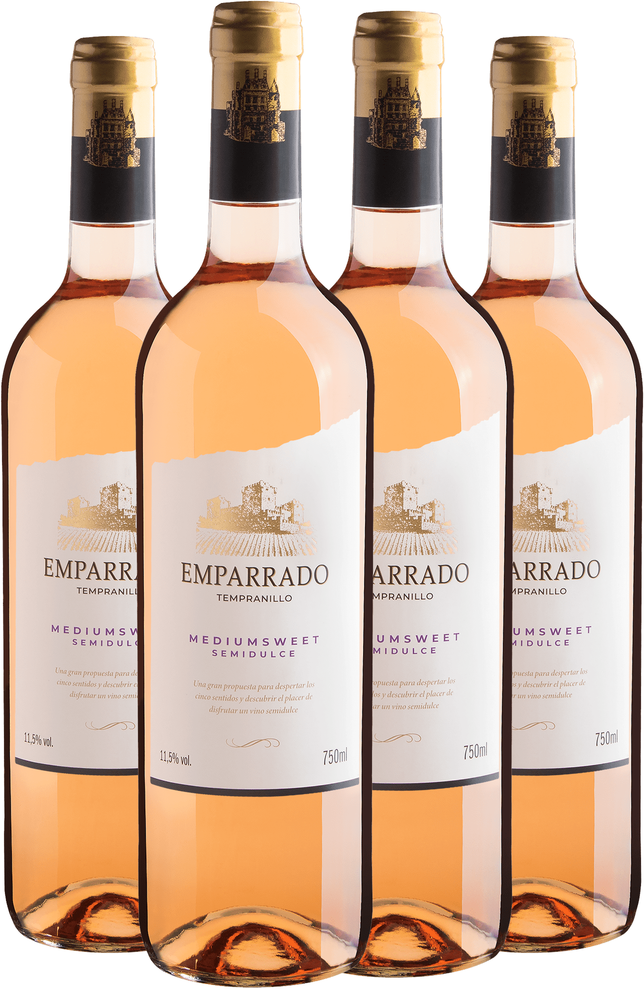 Kit 4 Emparrado Tempranillo Rosé Medium Sweet por R$29,90 cada garrafa