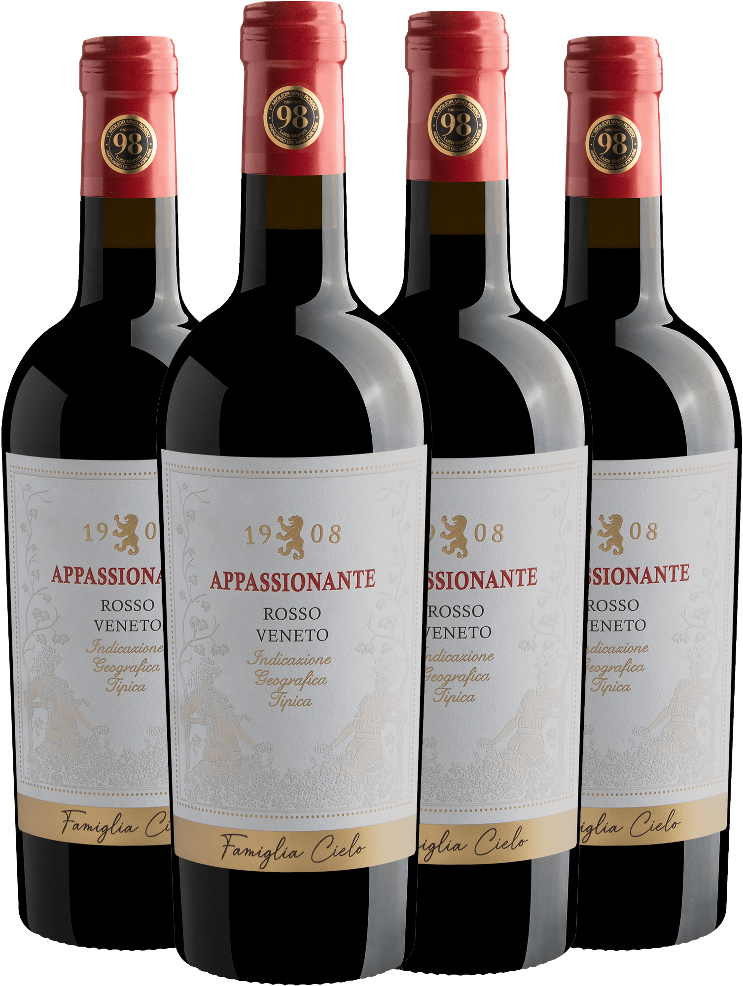 Kit 4 Famiglia Cielo 1908 Appassionante Rosso Veneto IGT por R$84,90 cada garrafa