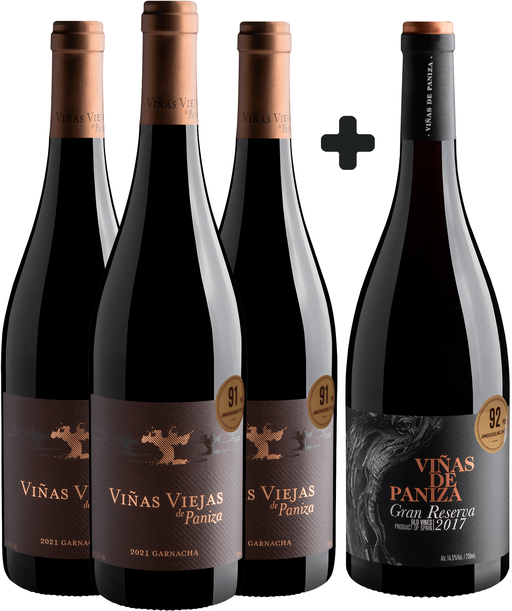 Kit Bodegas Paniza | 3 Garnacha por R$76,30 cada garrafa + 1 Gran Reserva Grátis