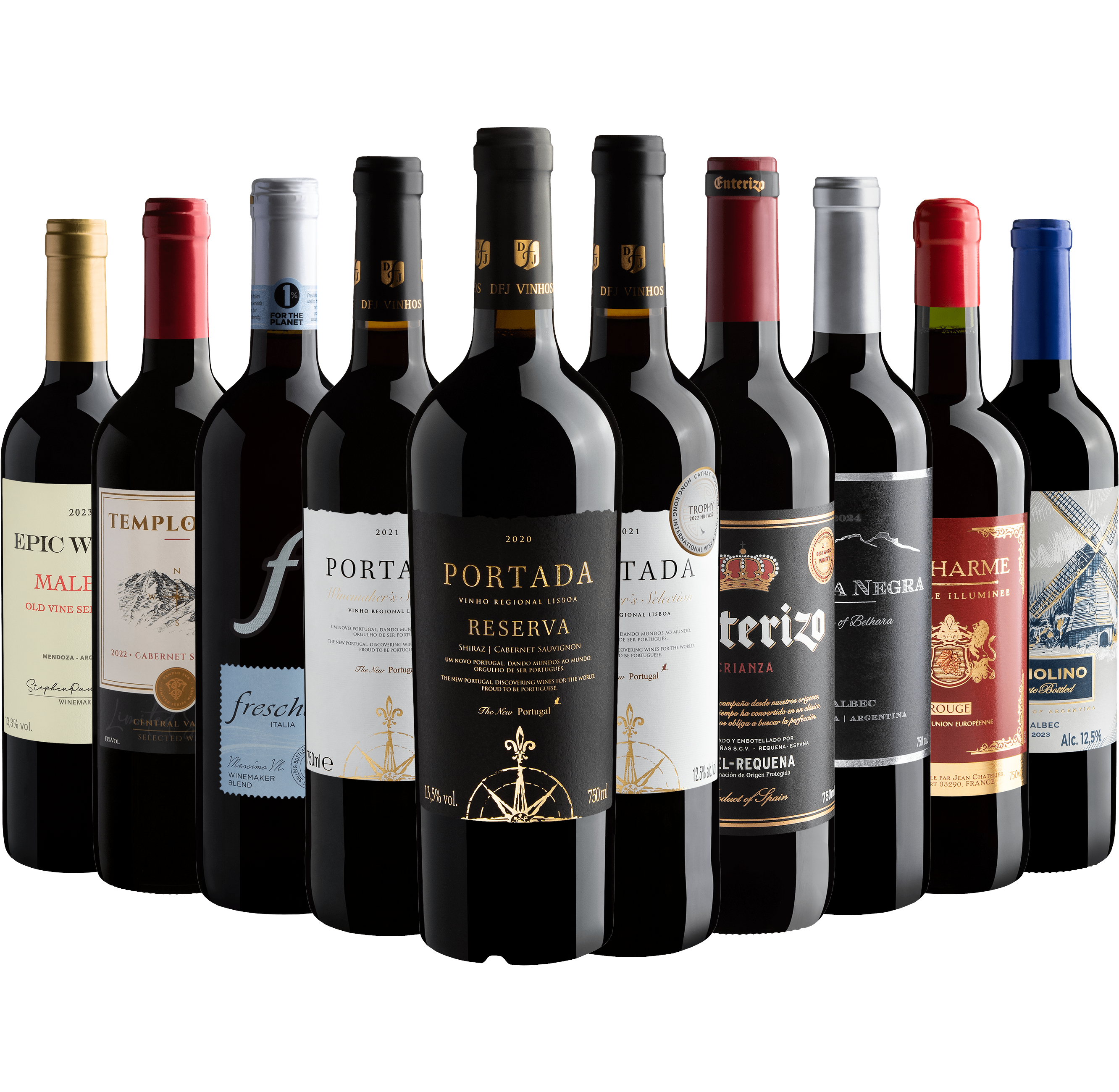 Kit 10 Vinhos com Portada Reserva Black por R$39,90 cada garrafa