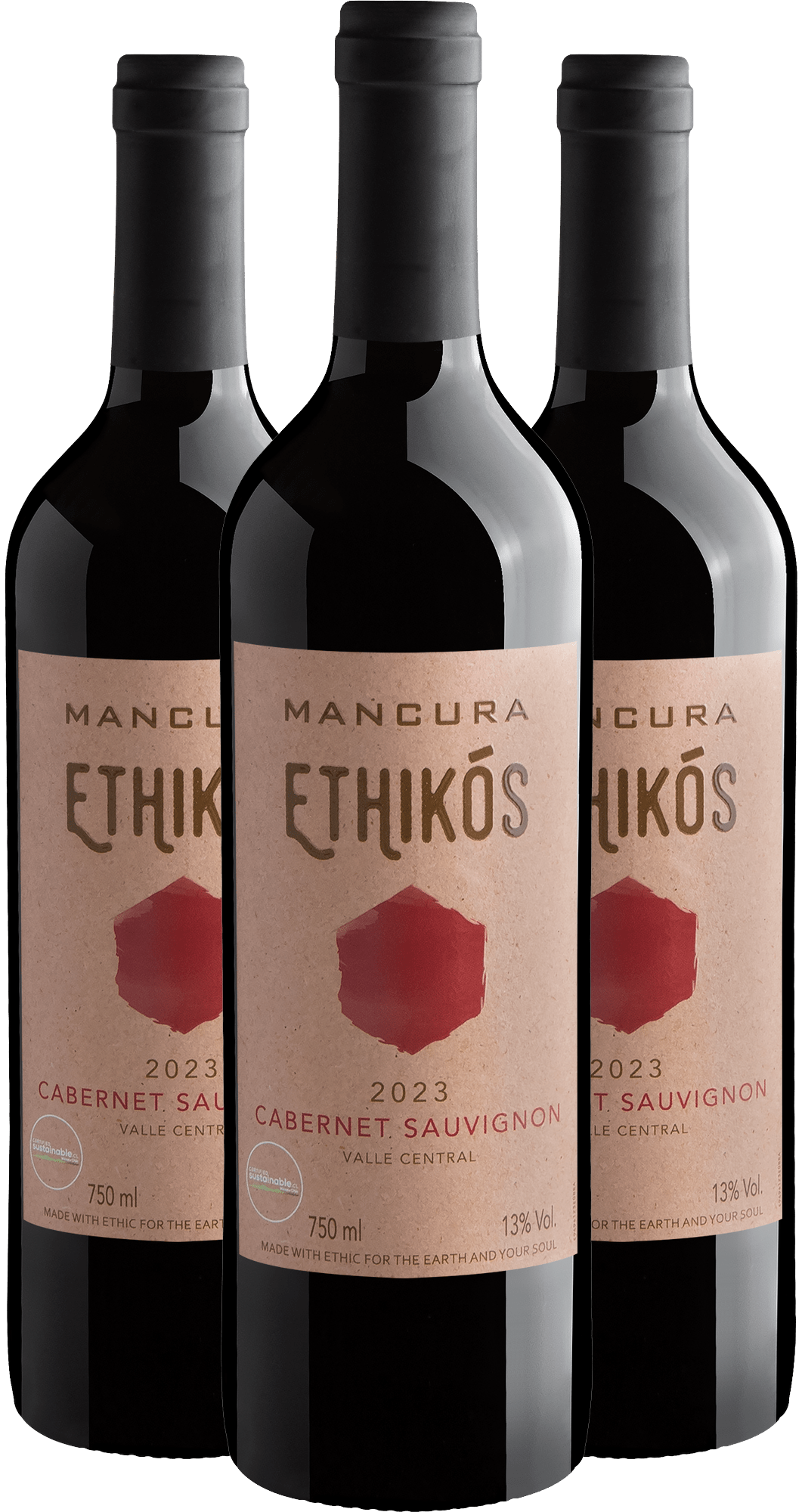 Kit 3 Mancura Ethikós Cabernet Sauvignon por R$39,90 cada garrafa
