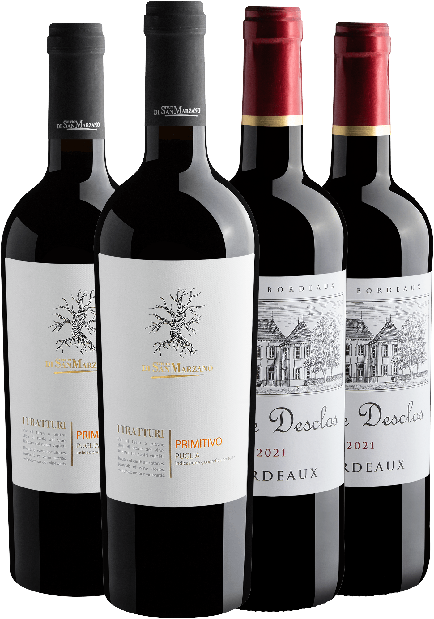 Kit 2 Primitivo da Puglia + 2 Bordeaux por R$49,90 cada garrafa + Frete Grátis*