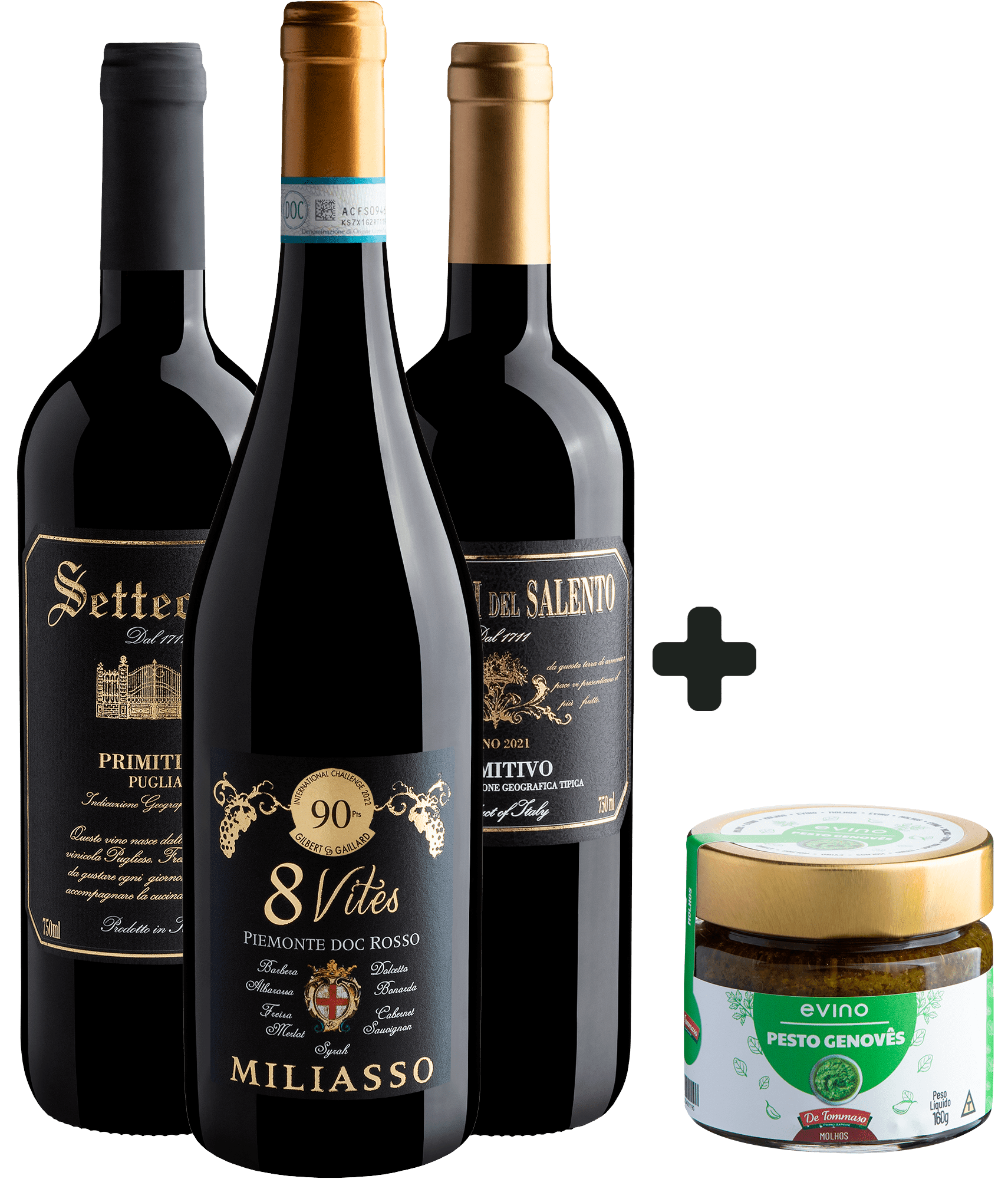 Kit 3 Tintos Italianos + Pesto Genovês de Tommaso