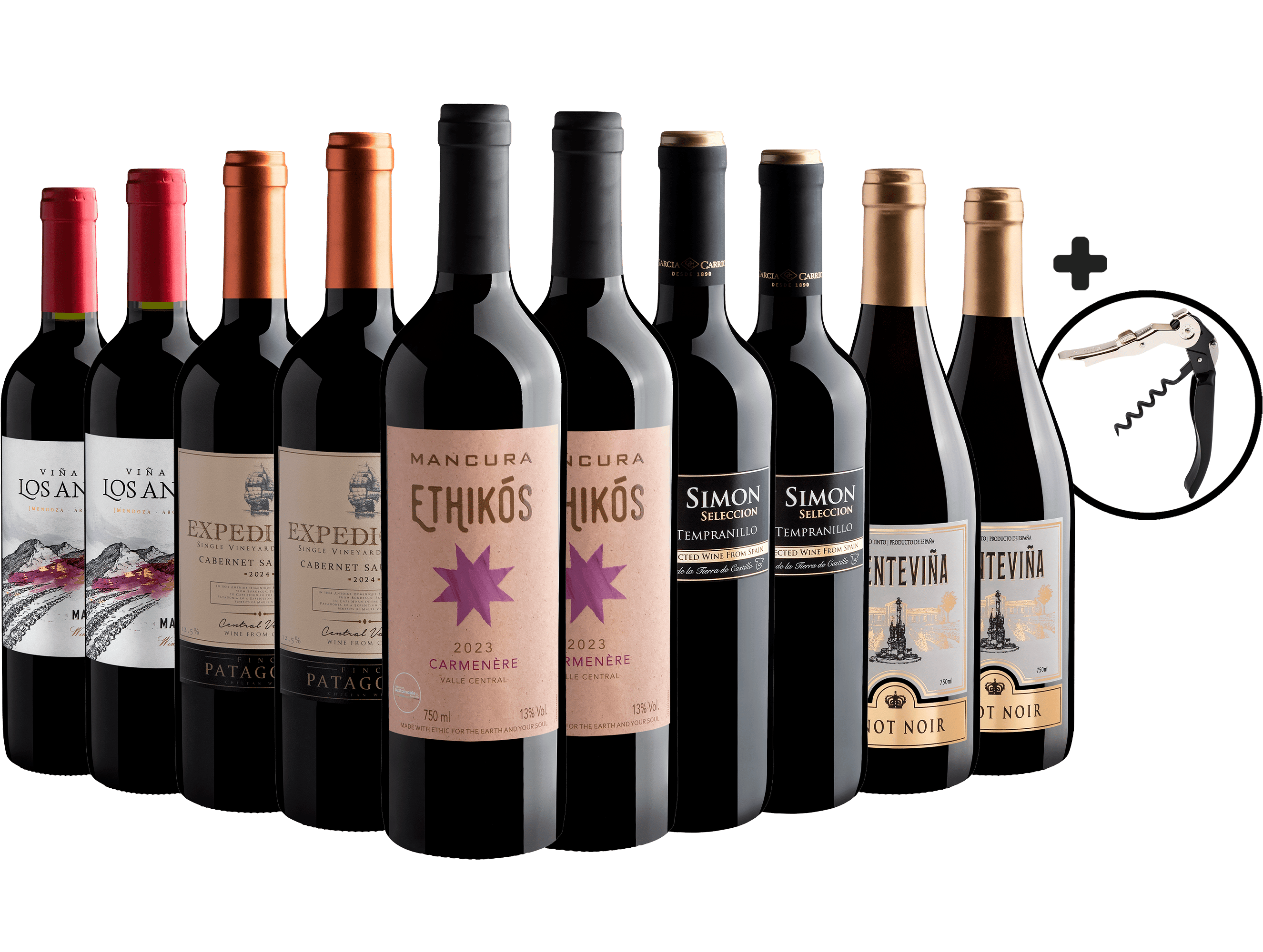 Kit Uvas Ícones | 10 garrafas por R$28,90 cada + Saca-Rolhas Grátis
