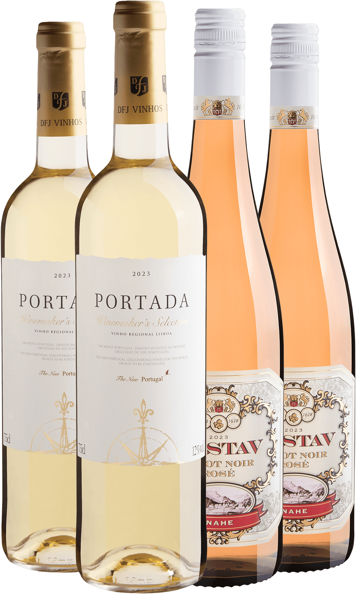 Kit 2 Portada Winemaker's Selection Branco + 2 Gustav Pinot Noir Rosé Nahe por R$49,90 cada garrafa
