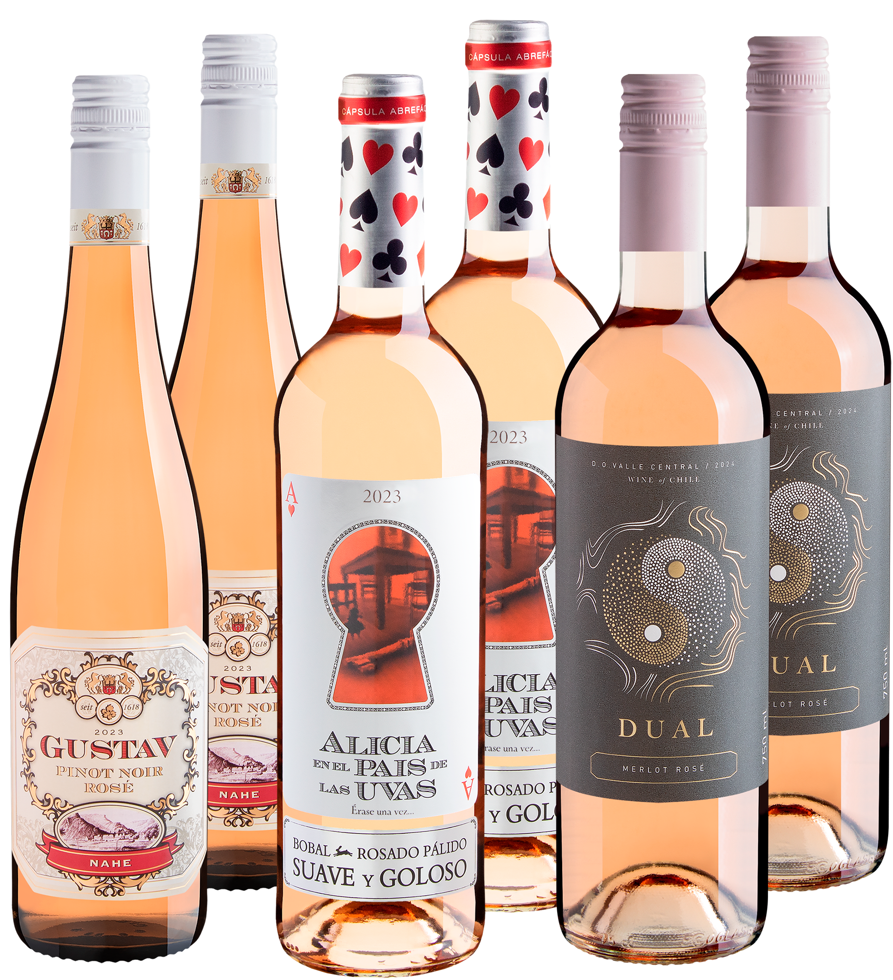 Kit Rosés Inesquecíveis | 2 Alicia + 2 Gustav + 2 Dual por R$39,90 cada garrafa