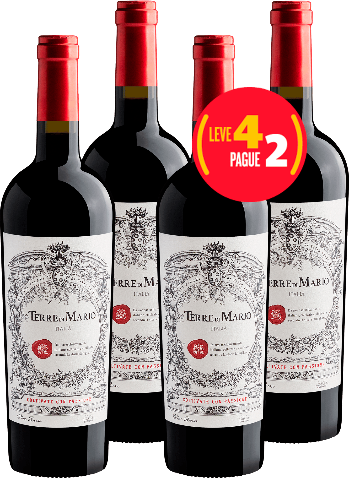 Kit Leve 4 Pague 2 Terre di Mario Vino Rosso-Abboccato