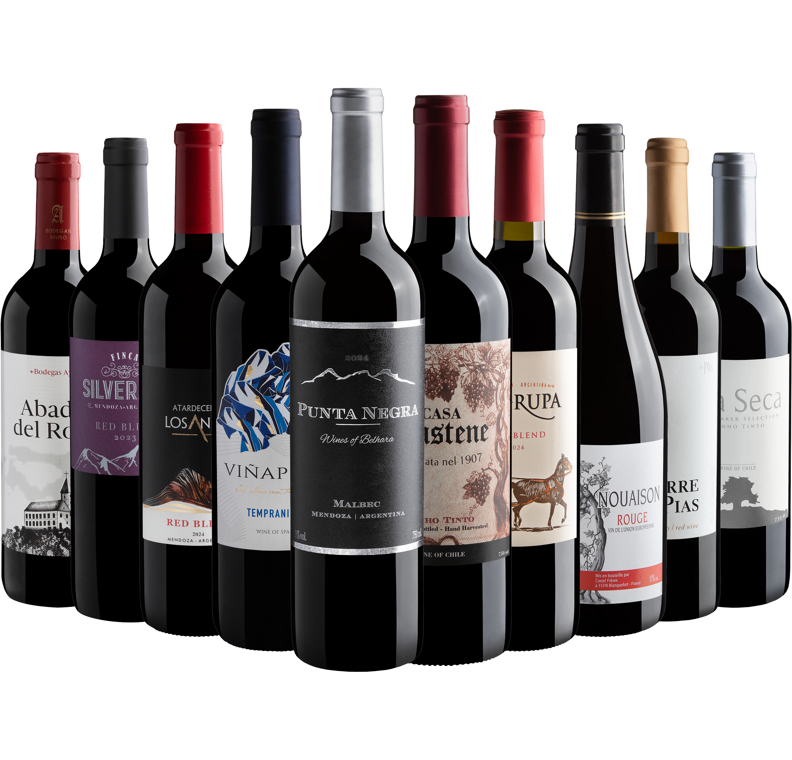 Kit 10 Vinhos com Punta Negra Wines of Belhara Malbec por R$26,90 cada garrafa