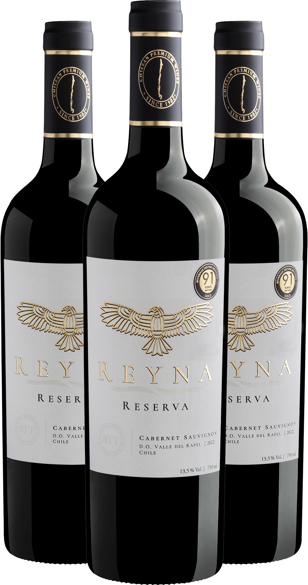 Kit 3 Reyna Reserva Cabernet Sauvignon Valle del Rapel D.O. por R$54,90 cada garrafa