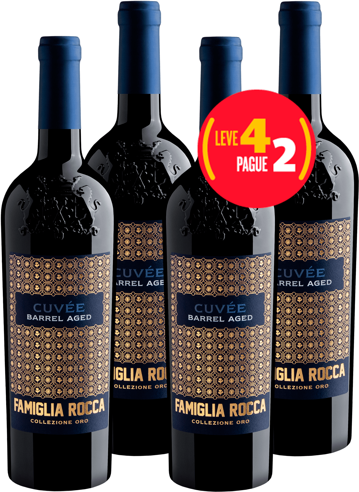Kit Leve 4 Pague 2 Famiglia Rocca Collezione Oro Cuvée Barrel Aged Rosso Salento IGT