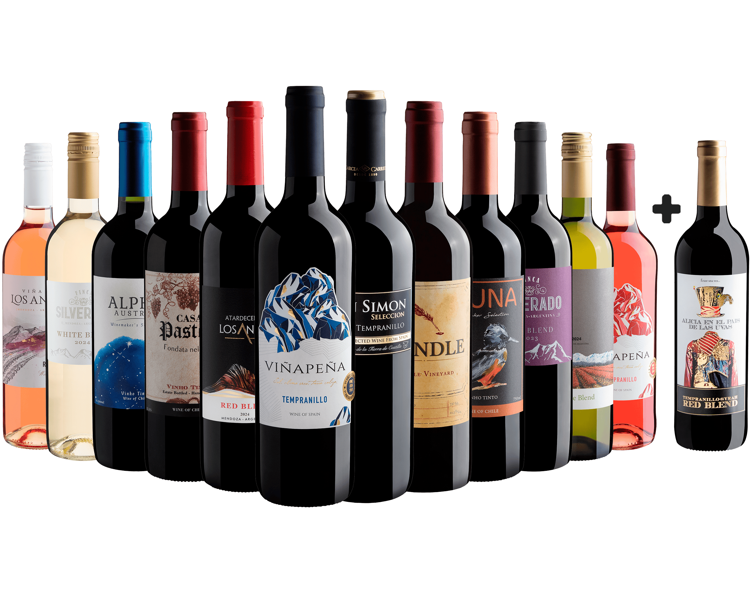 Kit 12 Vinhos por R$26,90 cada garrafa + 1 Alicia en el Pais de Las Uvas Tempranillo Syrah Grátis*