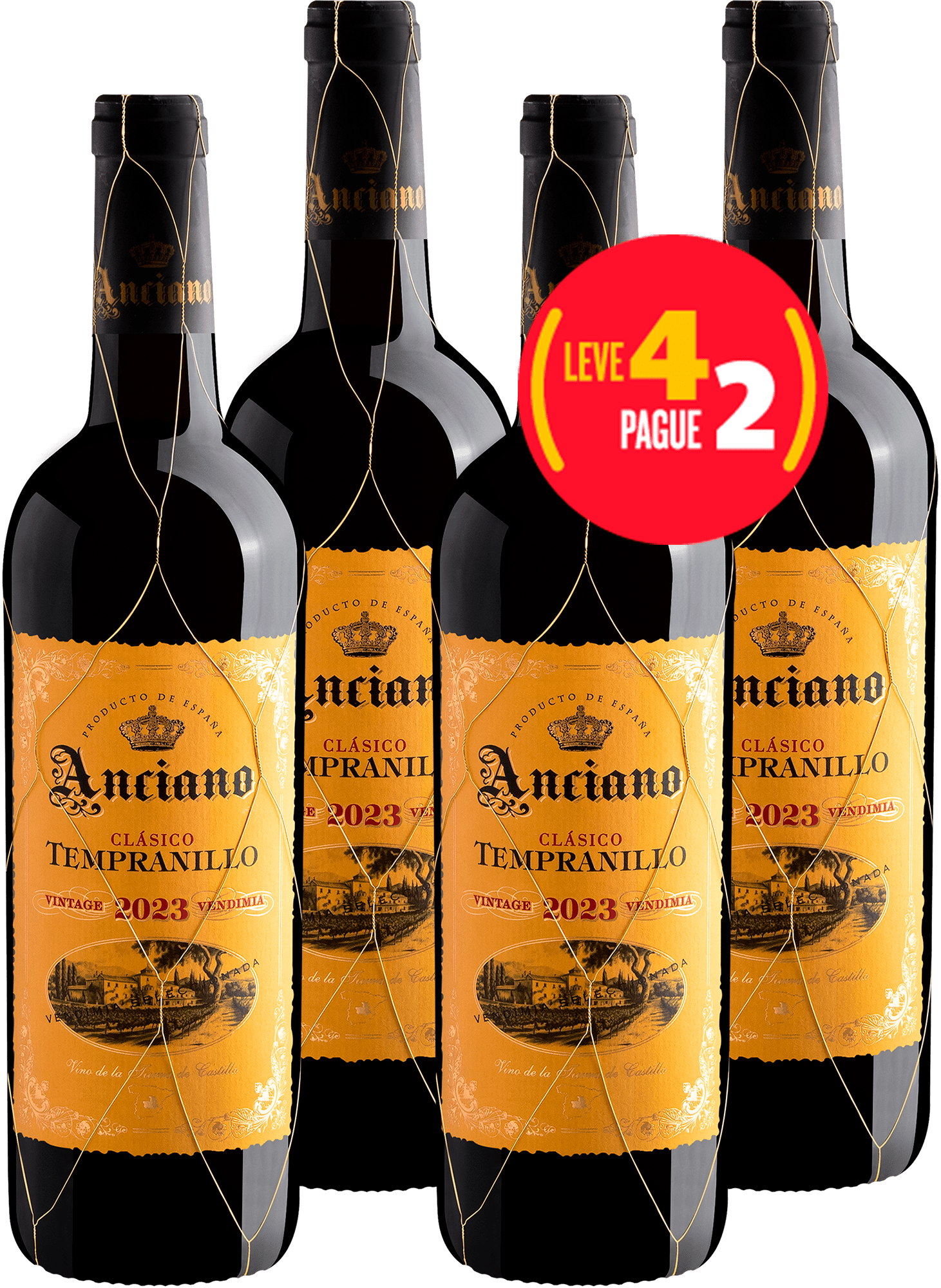 Kit Leve 4 Pague 2 Anciano Clásico Tempranillo Vino de La Tierra de Castilla