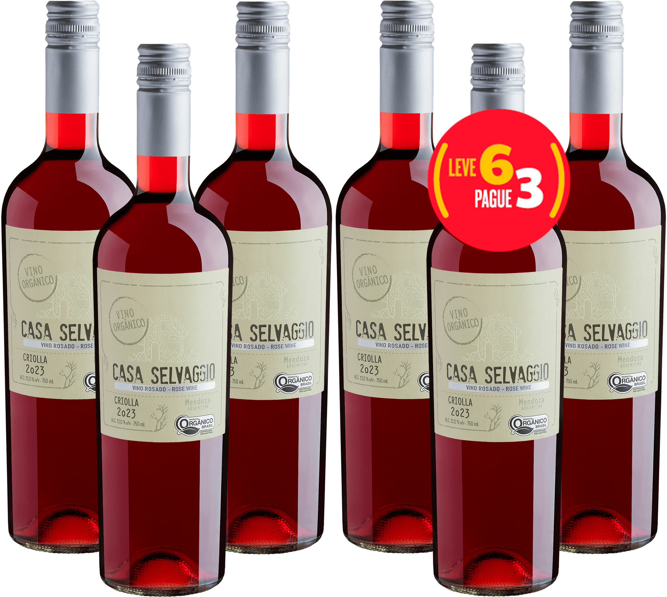 Kit Leve 6 Pague 3 Casa Selvaggio Criolla Vino Orgânico