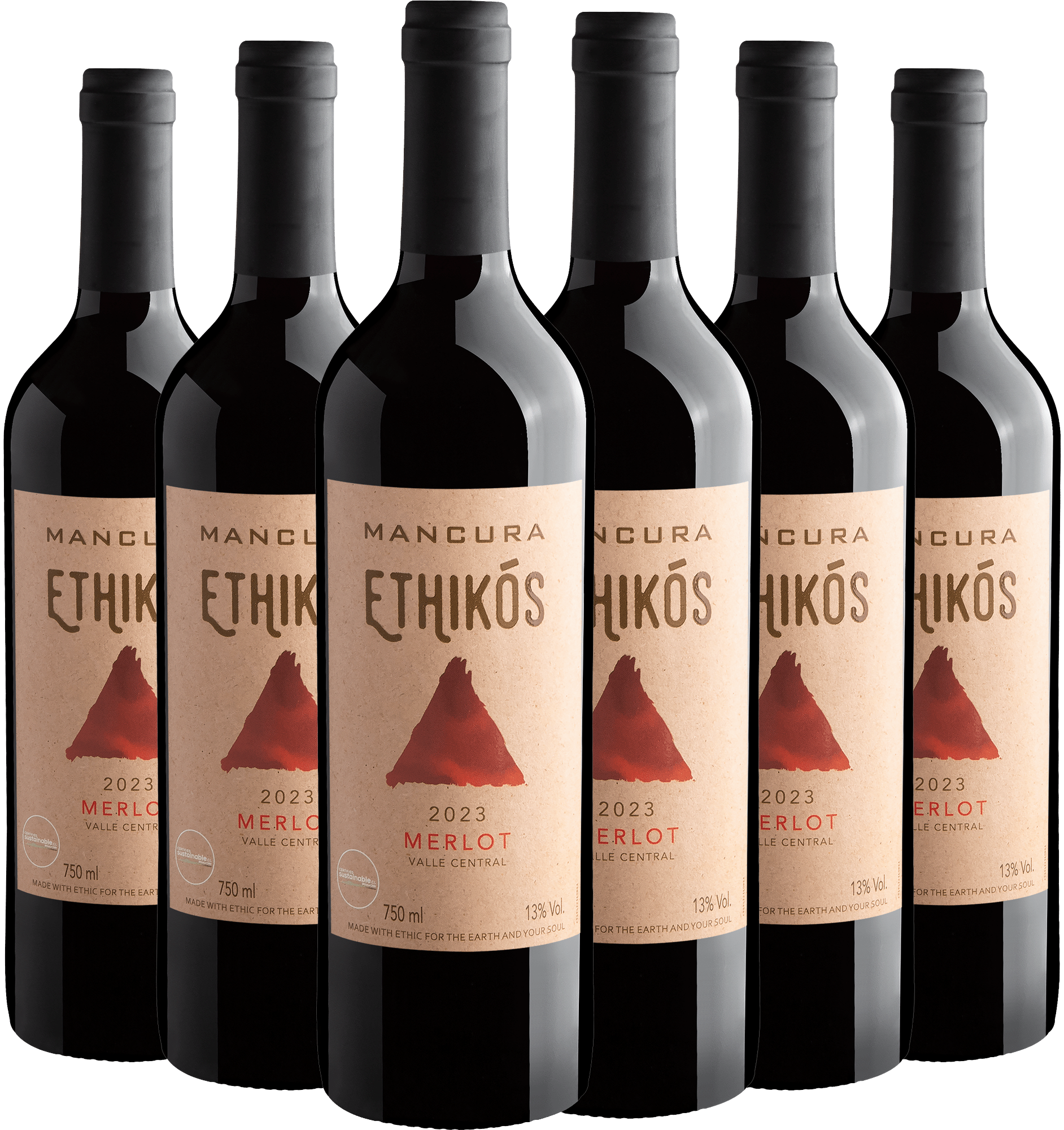 Kit 6 Mancura Ethikós Merlot Valle Central por R$29,90 cada garrafa