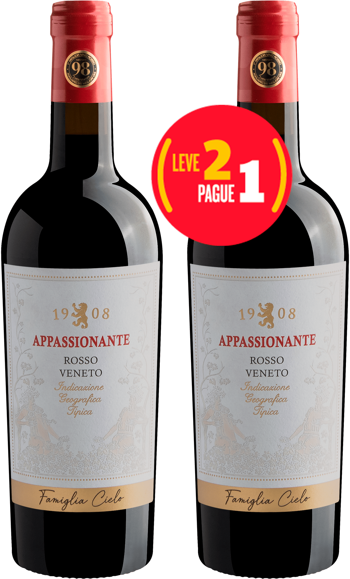 Kit Leve 2 Pague 1 Famiglia Cielo 1908 Appassionante Rosso Veneto IGT