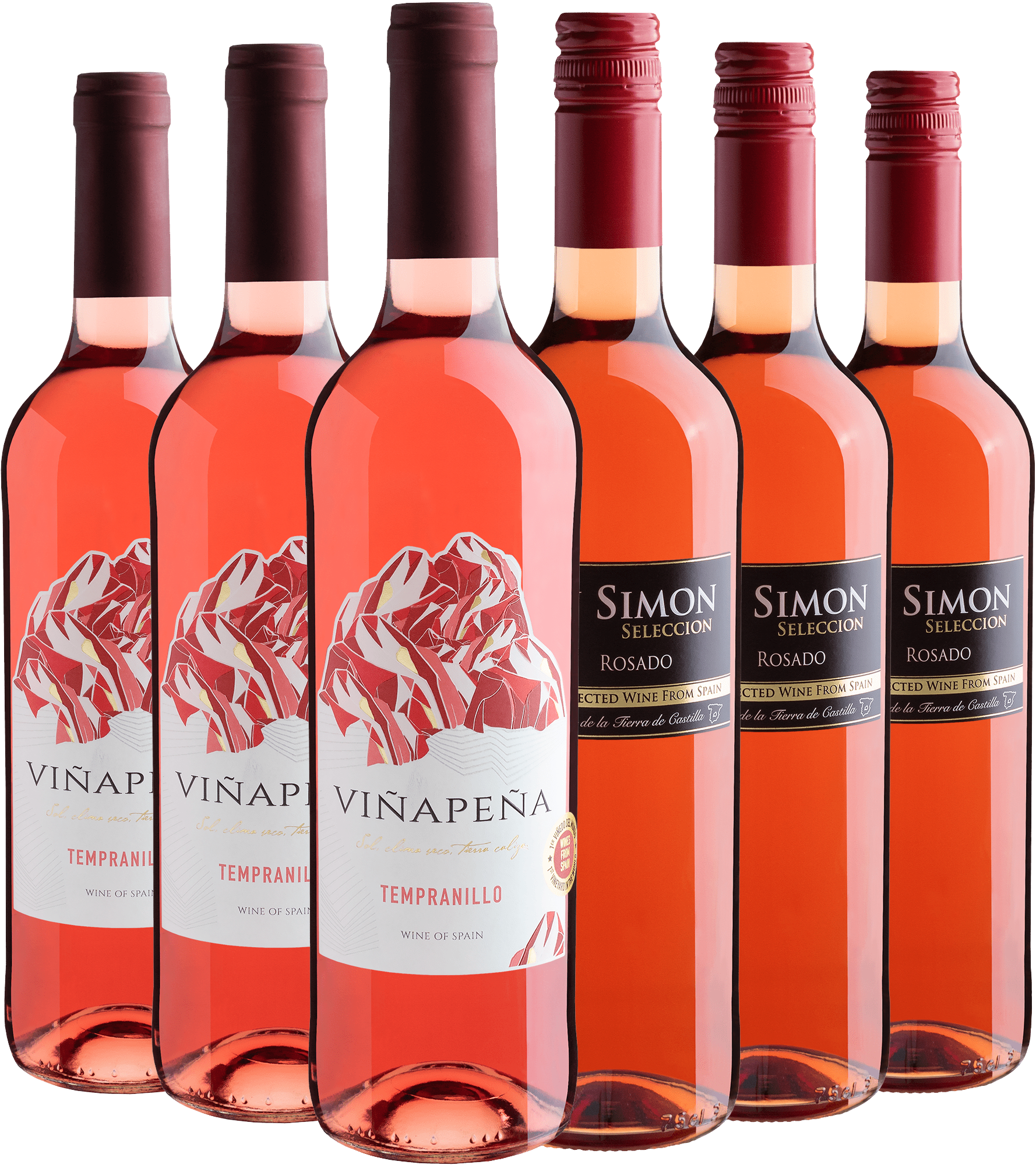 Kit Rosés Espanhóis por R$27,90 cada garrafa | 3 Viñapeña Tempranillo + 3 Don Simon Seleccion*