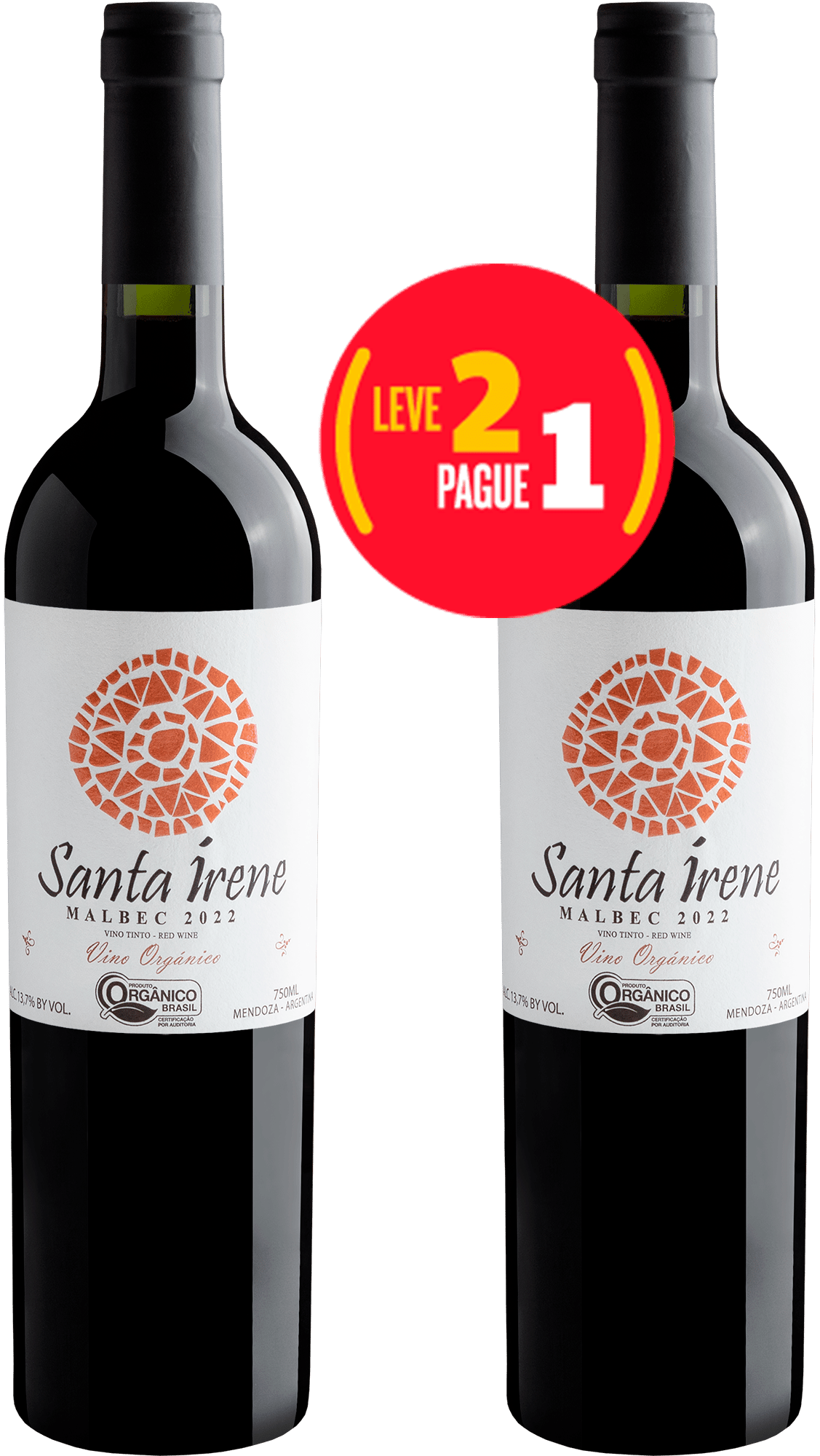Kit Leve 2 Pague 1 Santa Irene Malbec Vino Orgánico