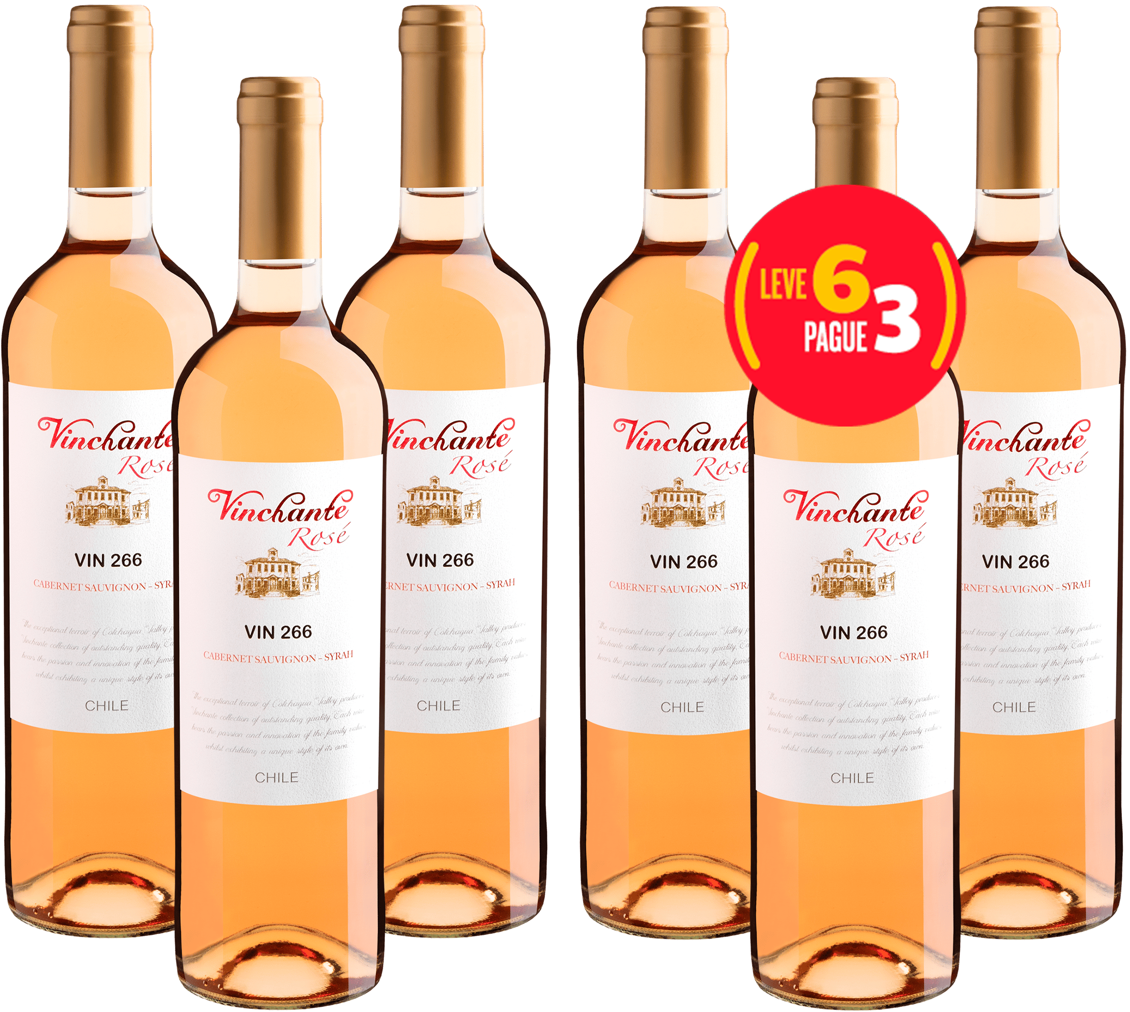 Kit Leve 6 Pague 3 Vinchante Vin 266 Cabernet Sauvignon-Syrah Rosé Central Valley