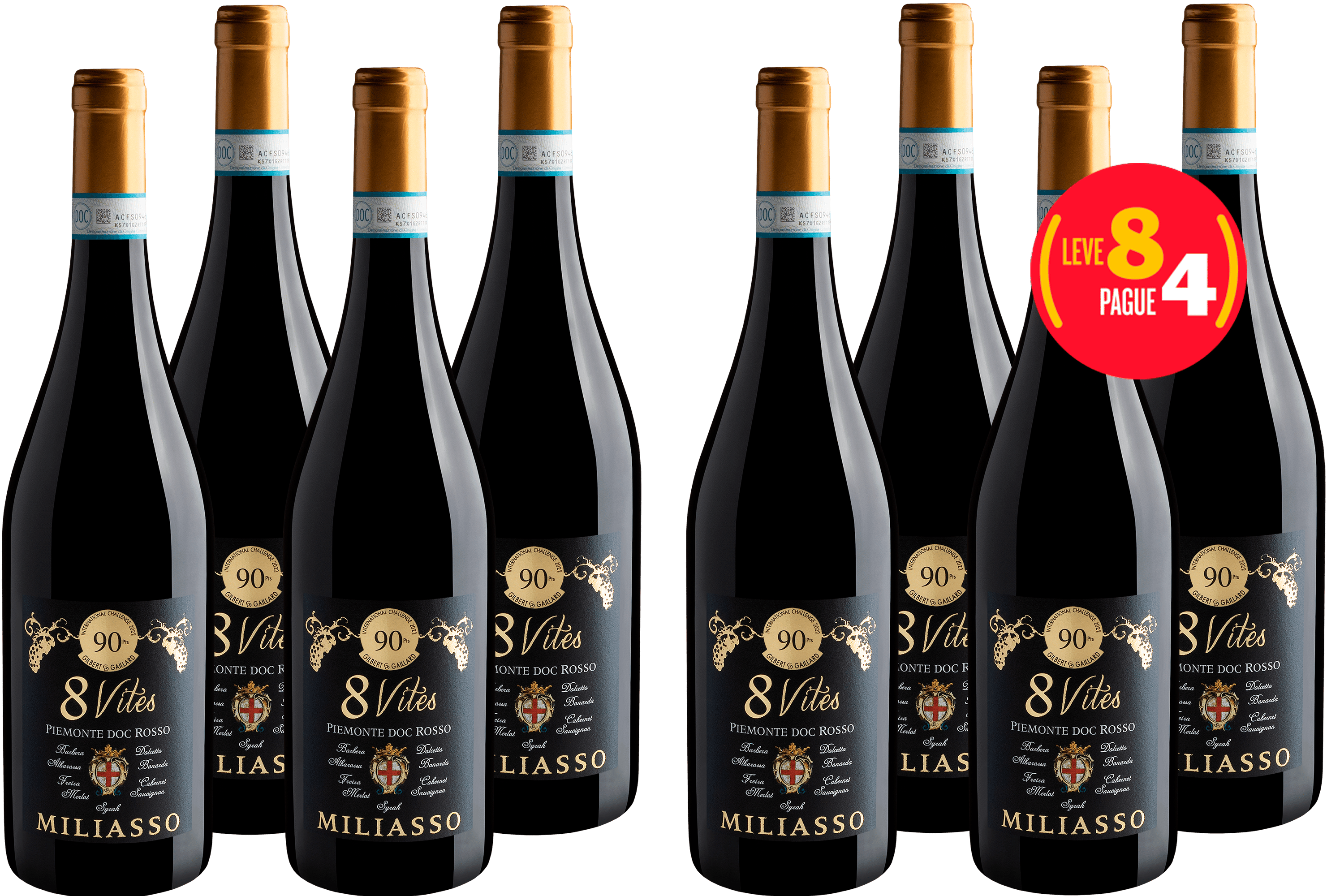 Kit Leve 8 Pague 4 Miliasso 8 Vites Rosso Piemonte DOC*