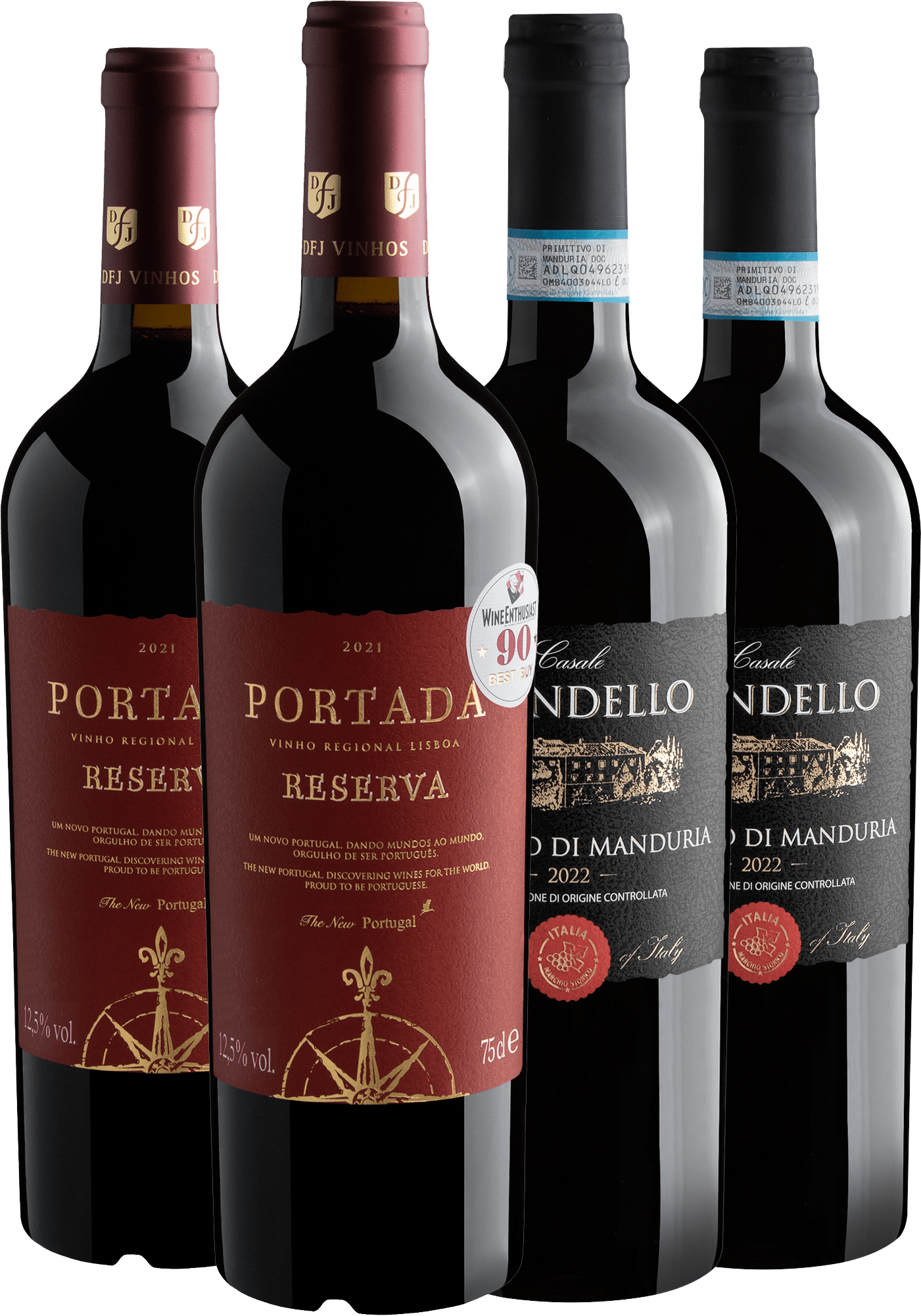 Kit 2 Portada Reserva + 2 Casale Brondello Primitivo di Manduria