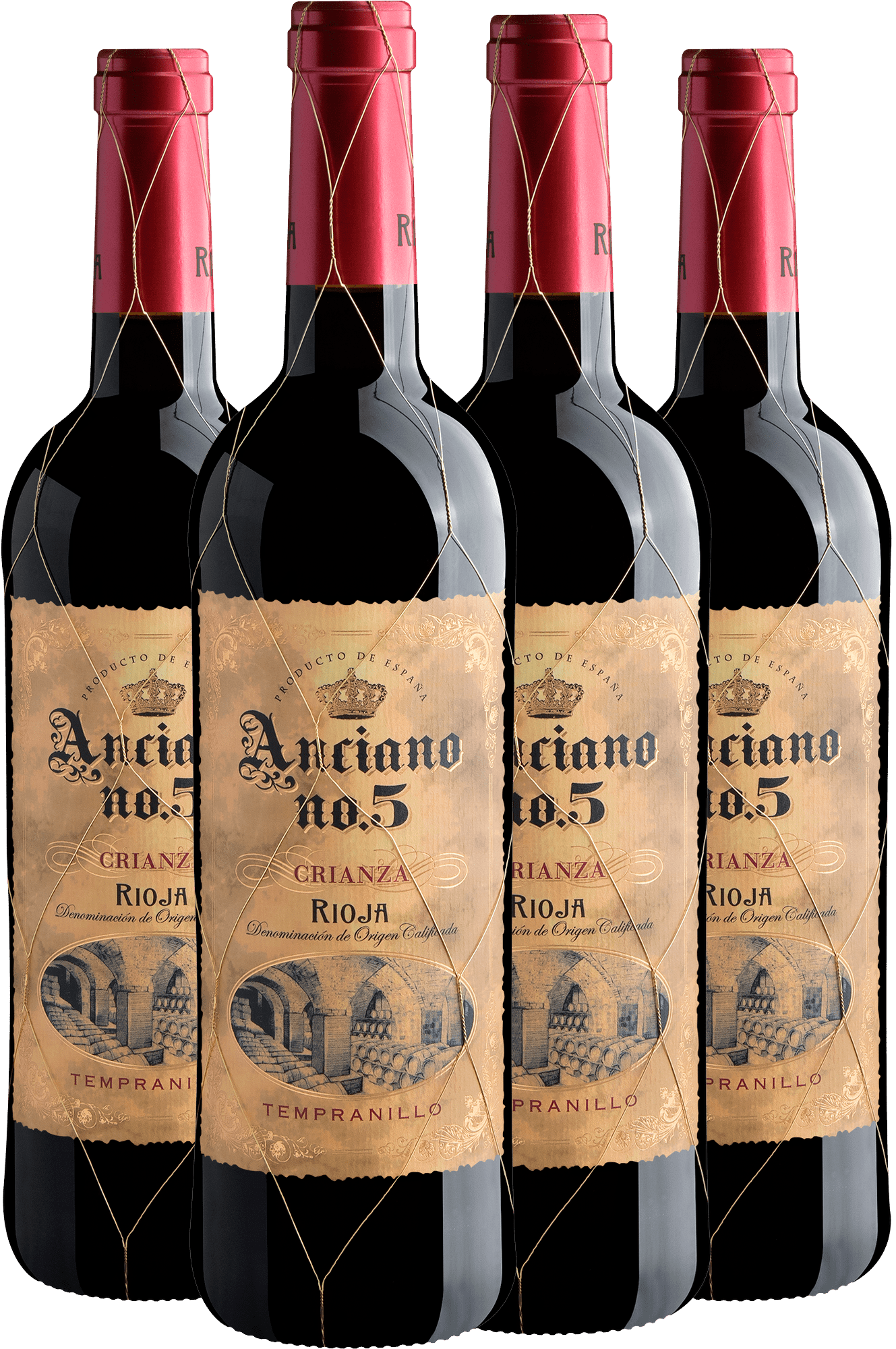 Kit 4 Anciano no. 5 Tempranillo Crianza Rioja DOCa por R$64,90 cada garrafa