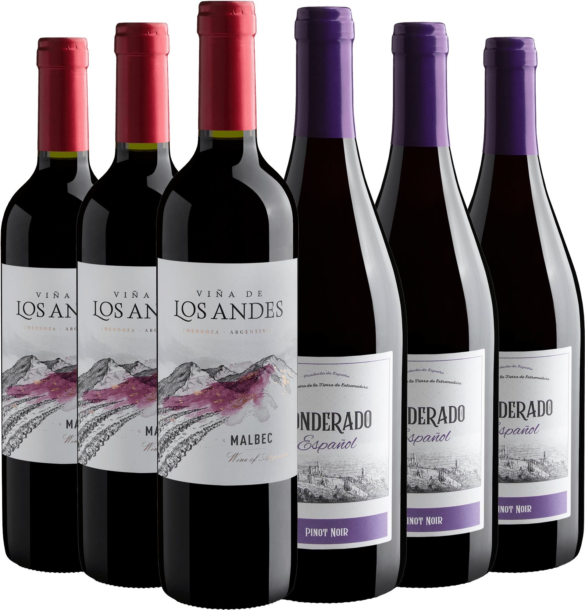 Kit 3 Viña de Los Andes Malbec + 3 Ponderado Pinot Noir por R$28,90 cada garrafa